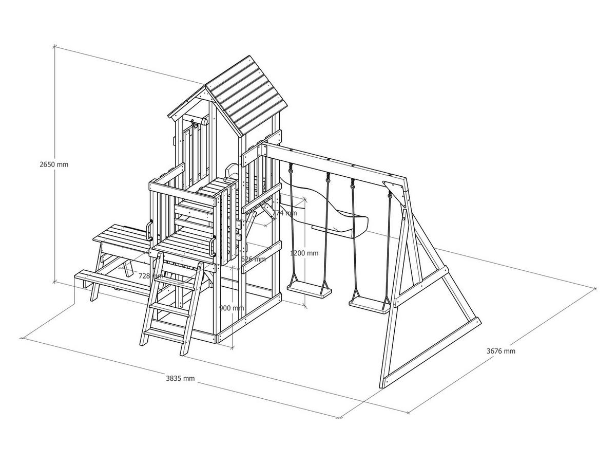 Spielturm A030.501.00 - Blau, KONVENTIONELL, Holz (366/267/383cm) - Ambia Garden