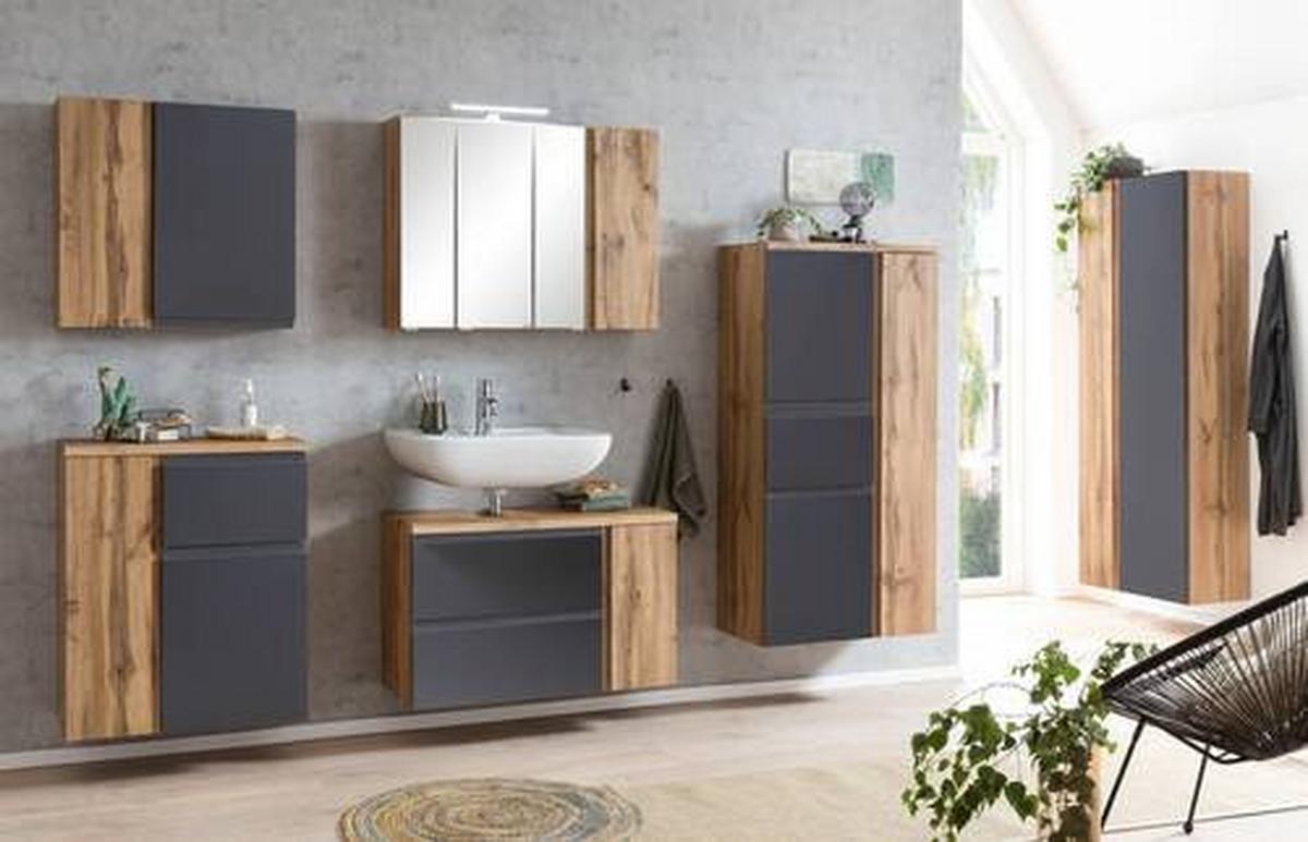 Hochschrank Varese B: 65 Cm Grau/eiche Wotan - Eiche Wotan/Grau, MODERN, Holzwerkstoff (65/180/35cm) - Held