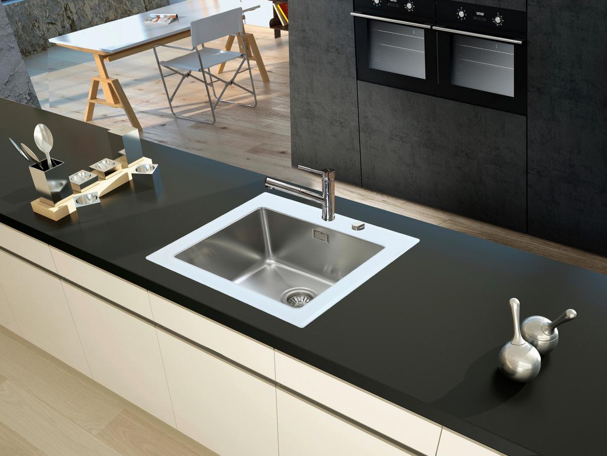 Spüle Respekta Edelstahl/glas Bxt: 55x53 Cm - Weiß, Trend, Glas/Metall (55/21/53cm) - Respekta