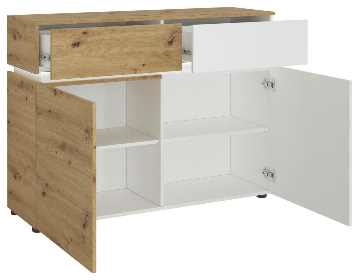 Sideboard Luci Weiß Eiche Artisan/Weiß B: 120,4 cm - Weiß/Eiche Artisan, Trend, Holzwerkstoff (120,4/90,1/40cm) - MID.YOU
