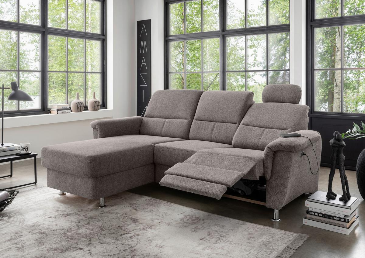 Ecksofa Mit Stauraum Parole Graubraun Chenille - Chromfarben/Graubraun, MODERN, Textil (165/231cm) - Livetastic