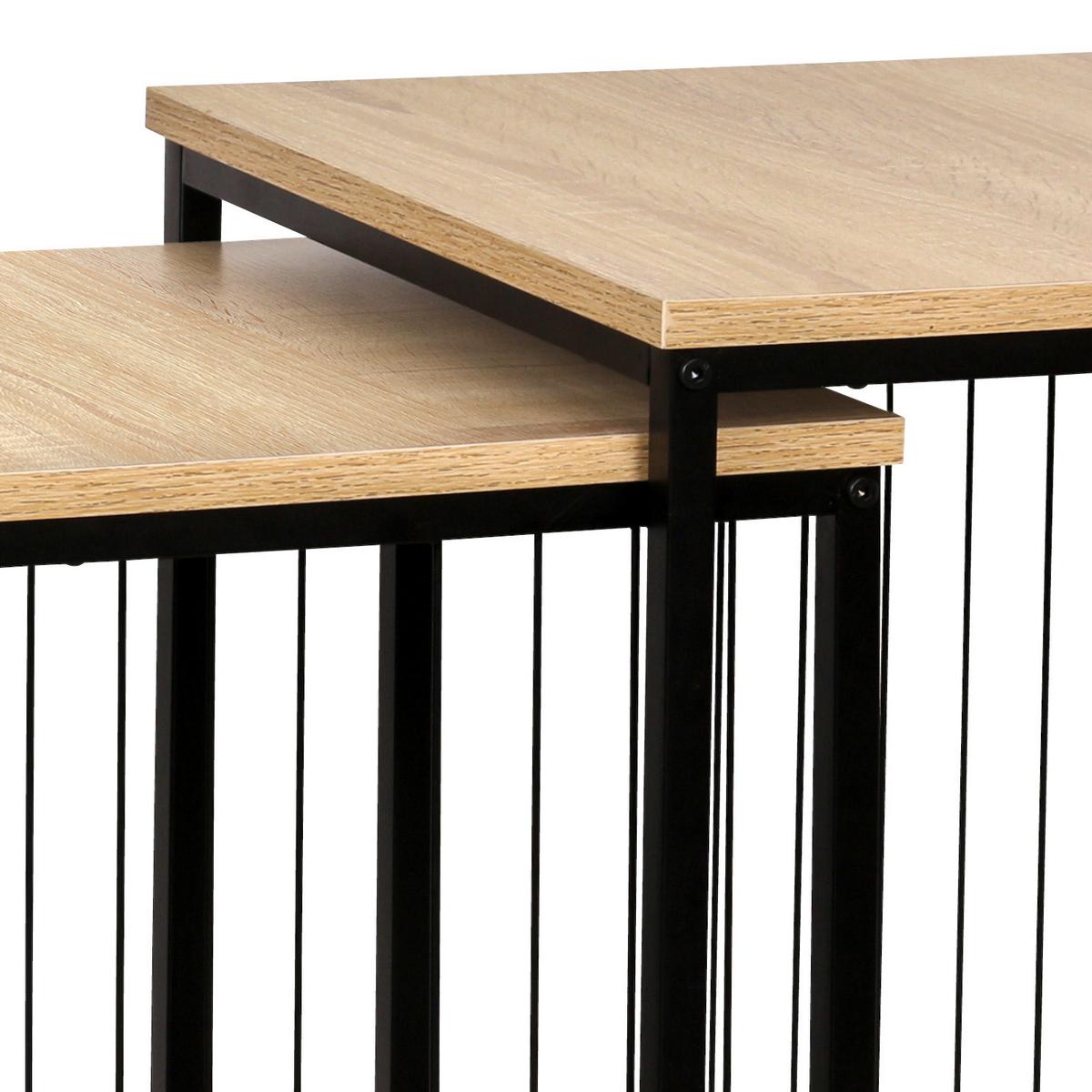 SADA PRÍRUČNÝCH STOLÍKOV NEAPL - čierna/prírodná farba, Modern, kov/kompozitné drevo (40-35/50-45/40-35cm)