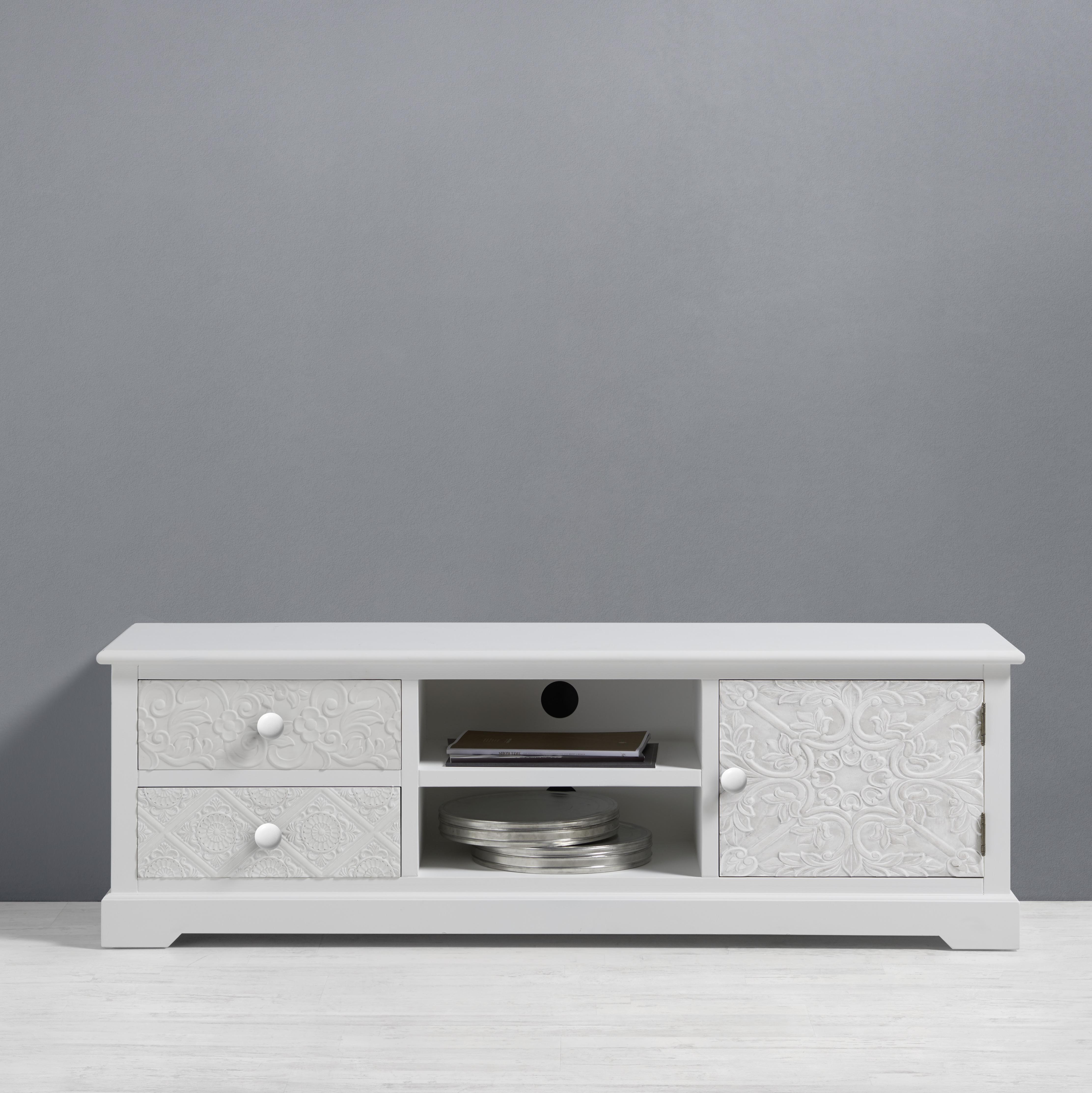 Tv Díl Avery - bílá/bronzová, Moderní, kov/dřevo (140/45/40cm) - Bessagi Home