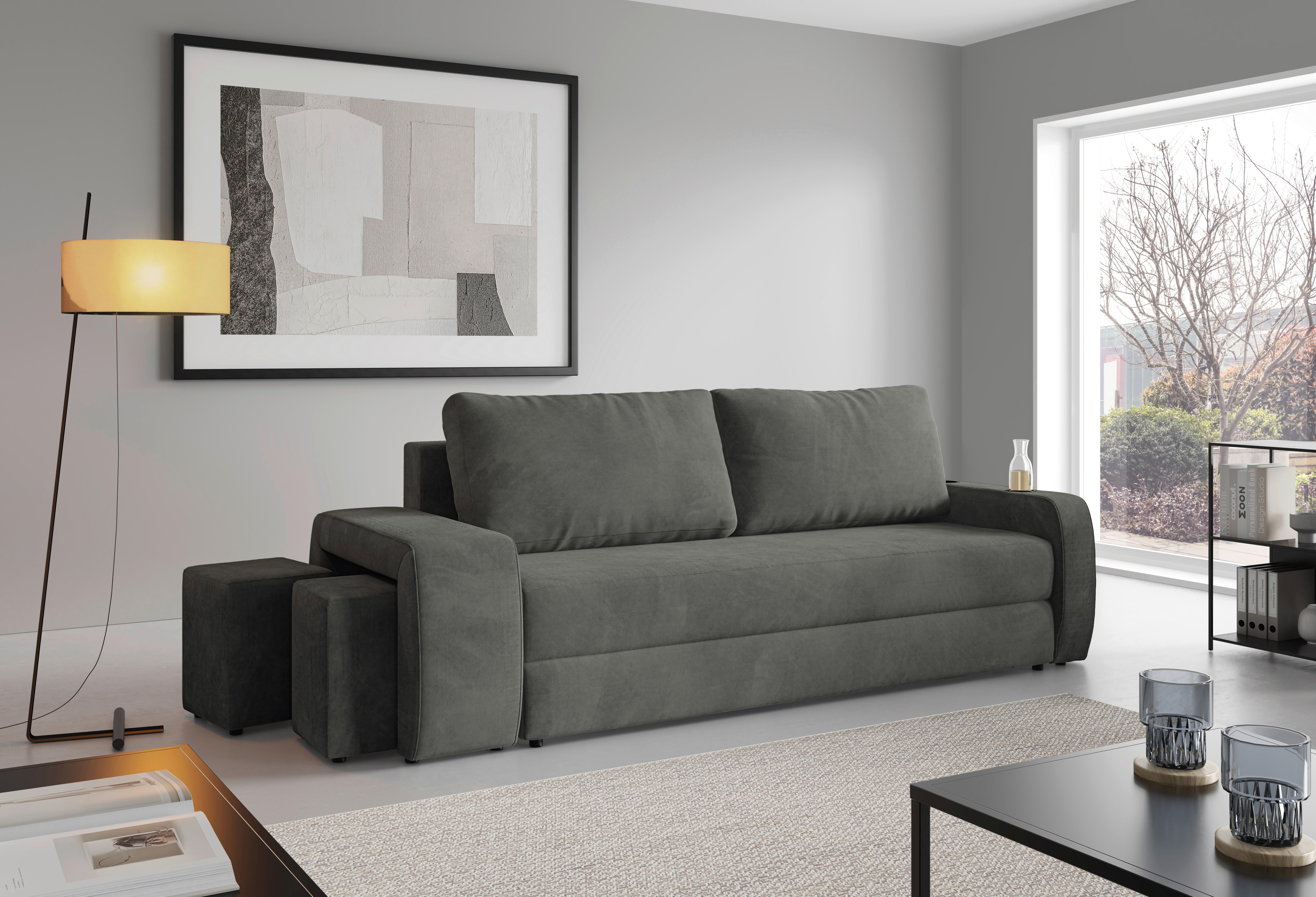 Schlafsofa Ines Grau B: 258cm - Schwarz/Grau, Design, Textil (258/98/95cm) - Livetastic