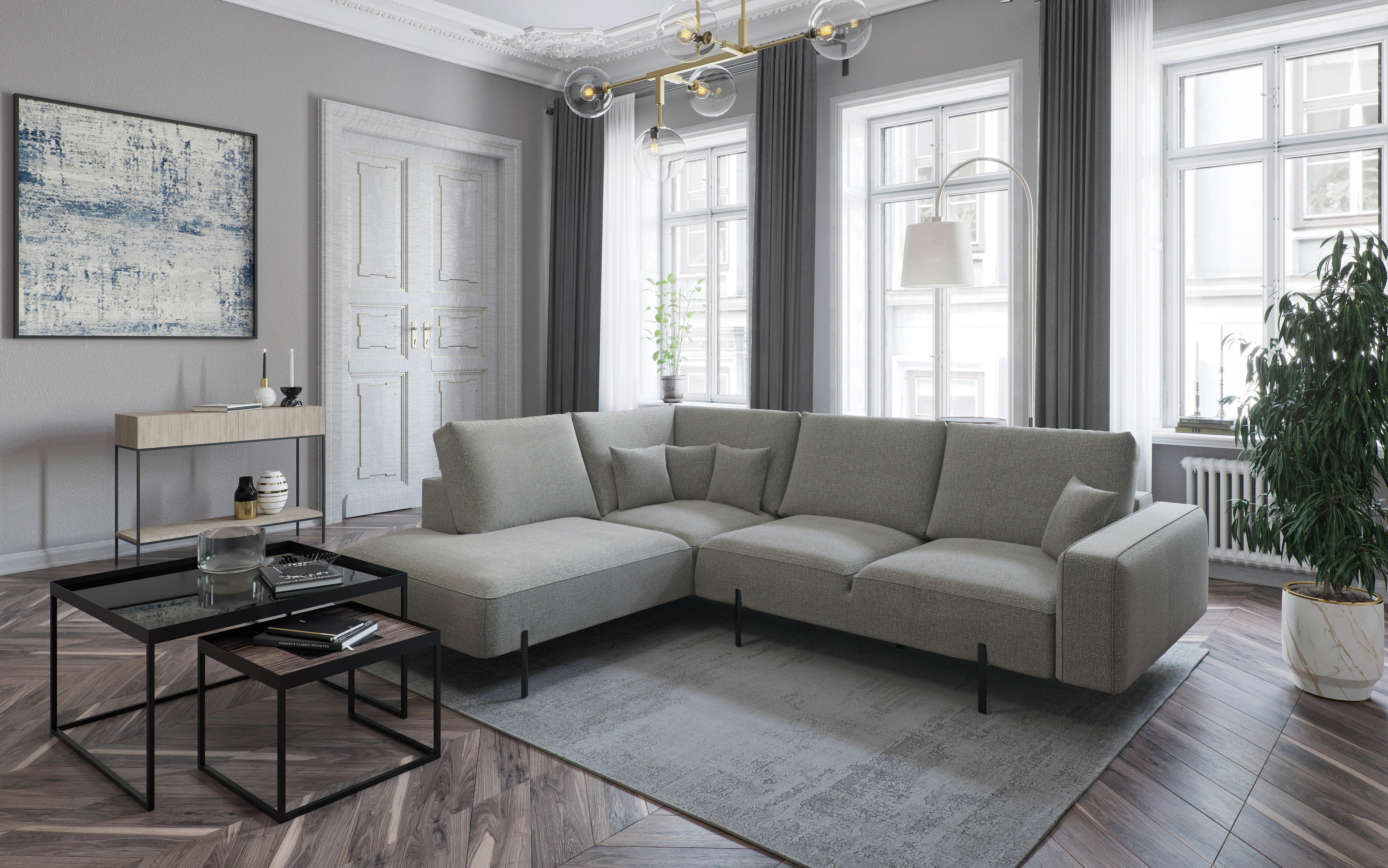 Ecksofa Celya Hellbraun S: 280x223 cm - Hellbraun/Schwarz, Design, Textil (280/223cm) - Livetastic
