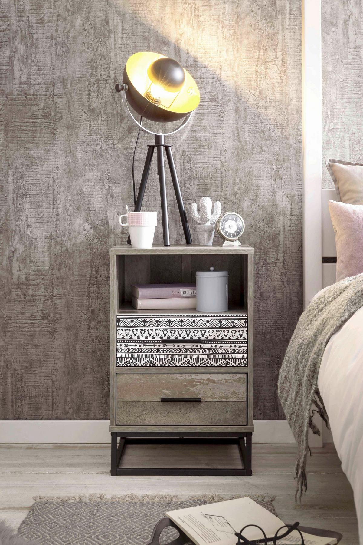 Nachttisch Graubraun/Multico. B: 39,5 cm - Graubraun/Multicolor, Design, Holzwerkstoff/Metall (39,5/62/38cm) - Livetastic