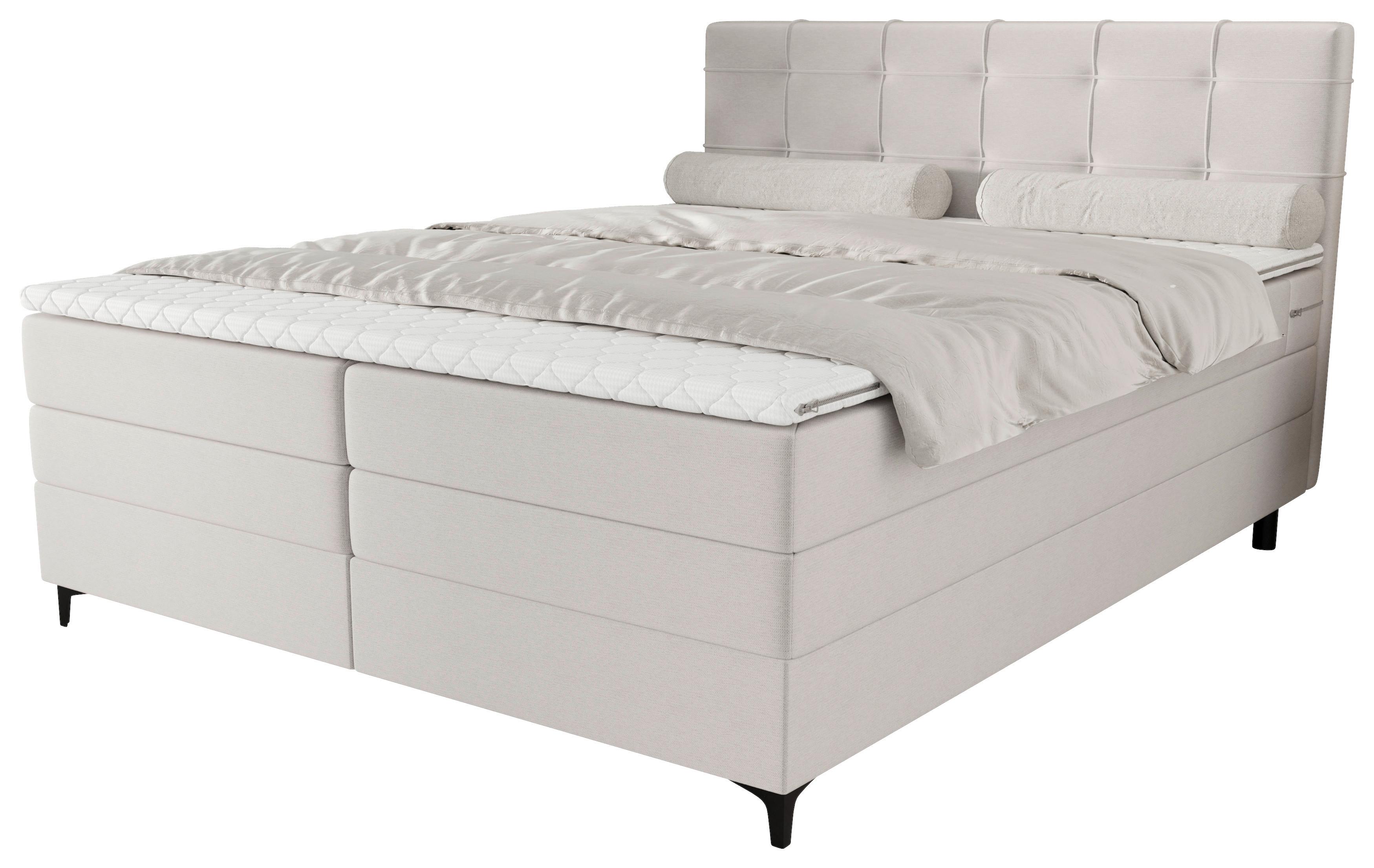 Boxspringbett Mitto mit Topper 180x200 cm - Silberfarben/Schwarz, KONVENTIONELL, Textil/Metall (180/200cm)