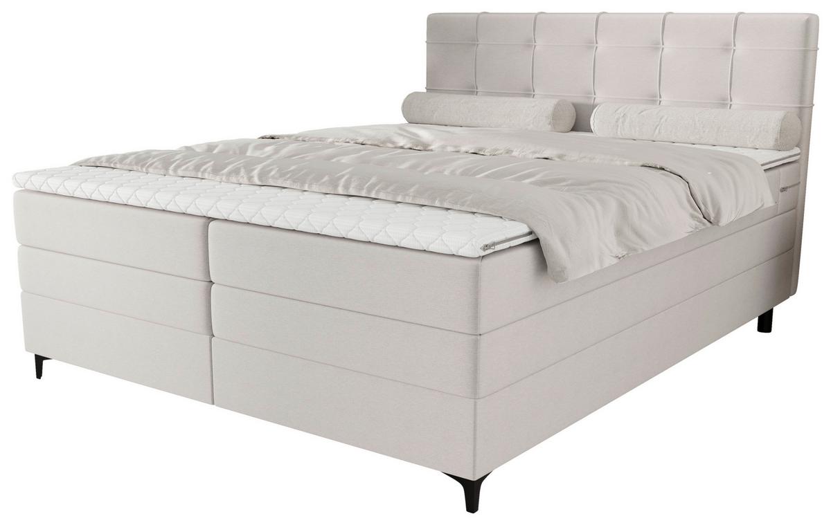 Boxspringbett Mitto mit Topper 180x200 cm - Silberfarben/Schwarz, KONVENTIONELL, Textil/Metall (180/200cm)