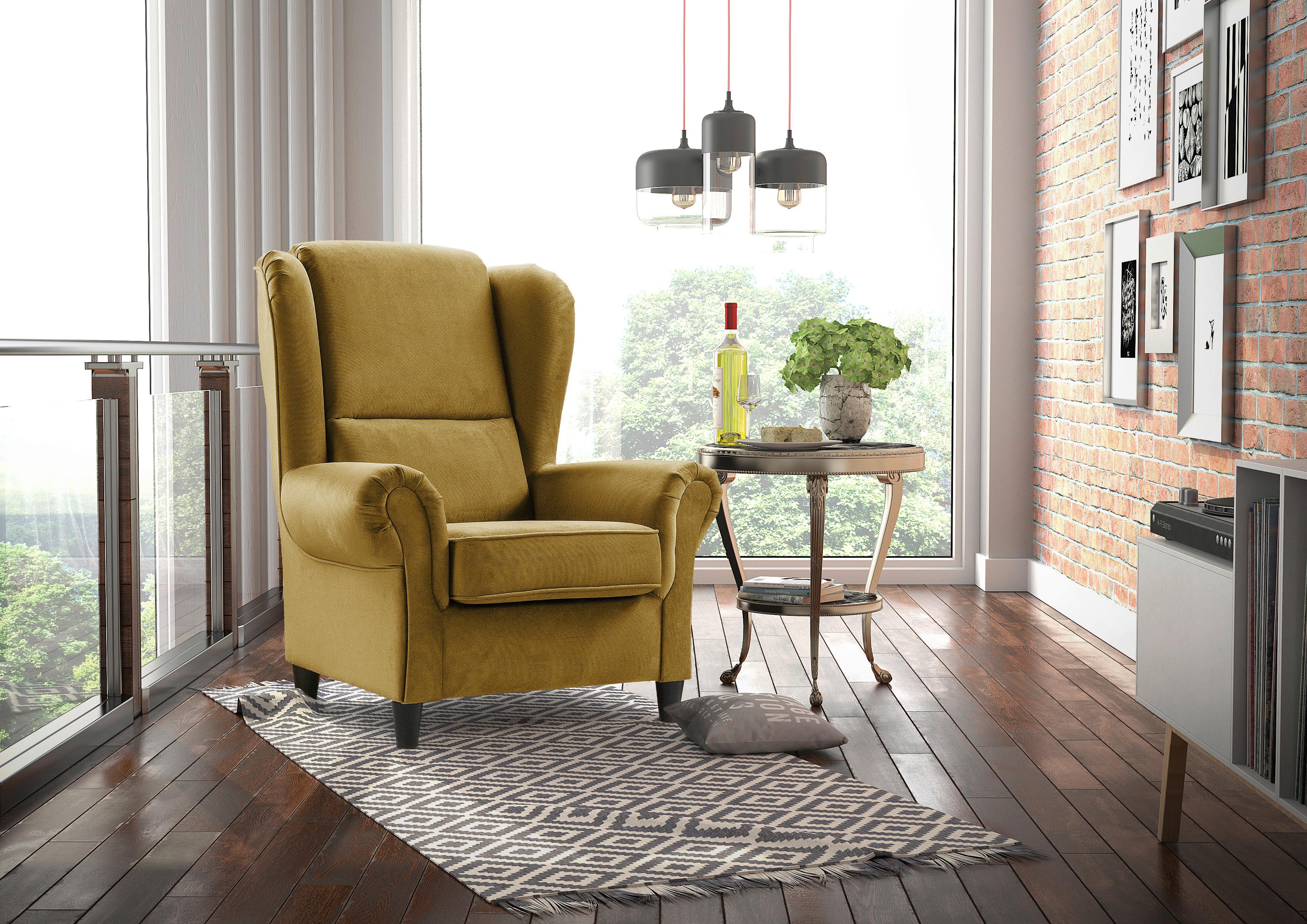 Ohrensessel Baron Senfgelb B: 94 cm - Senfgelb/Schwarz, Design, Textil (94/112/92cm) - MID.YOU