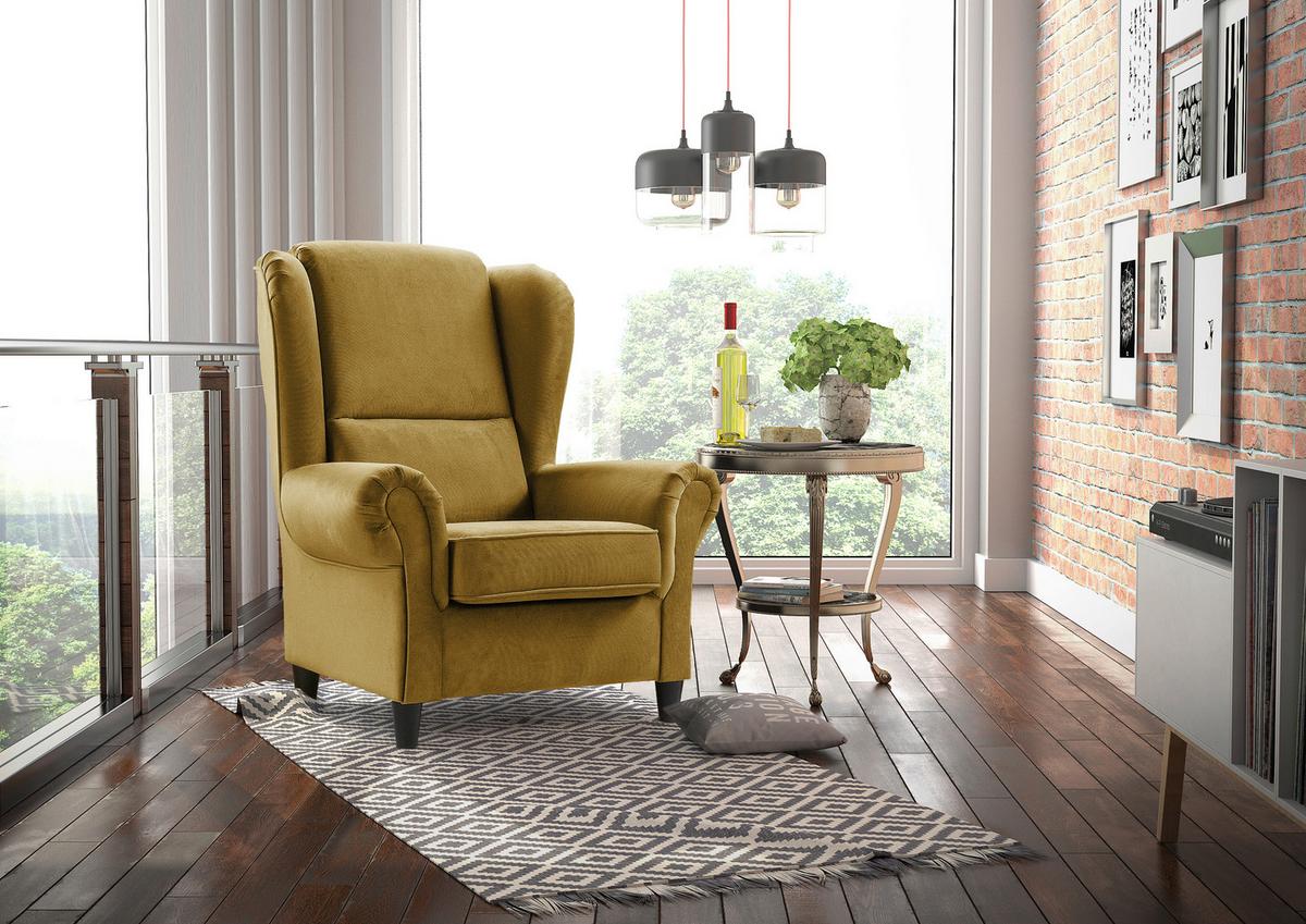 Ohrensessel Baron Senfgelb B: 94 cm - Senfgelb/Schwarz, Design, Textil (94/112/92cm) - MID.YOU