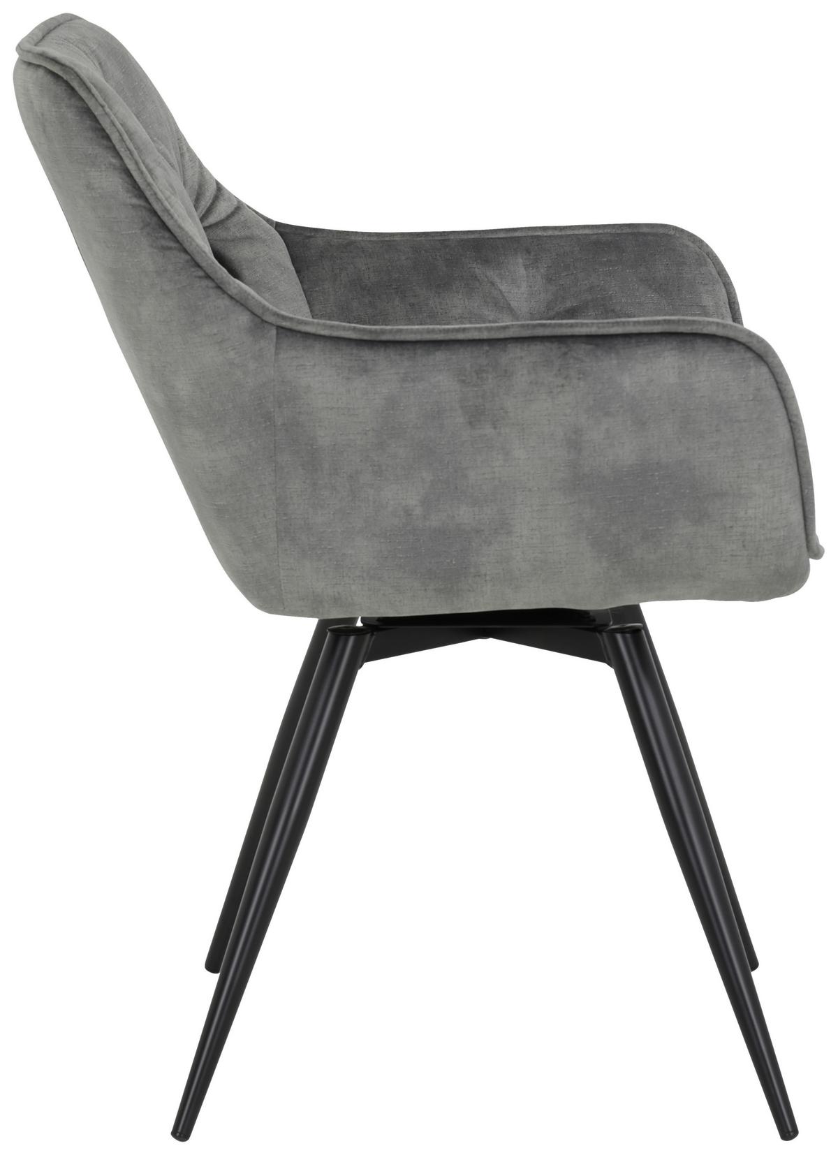 Armlehnstuhl Florentina Grau 2er-Set - Schwarz/Grau, MODERN, Textil/Metall (56/82/63cm) - MID.YOU