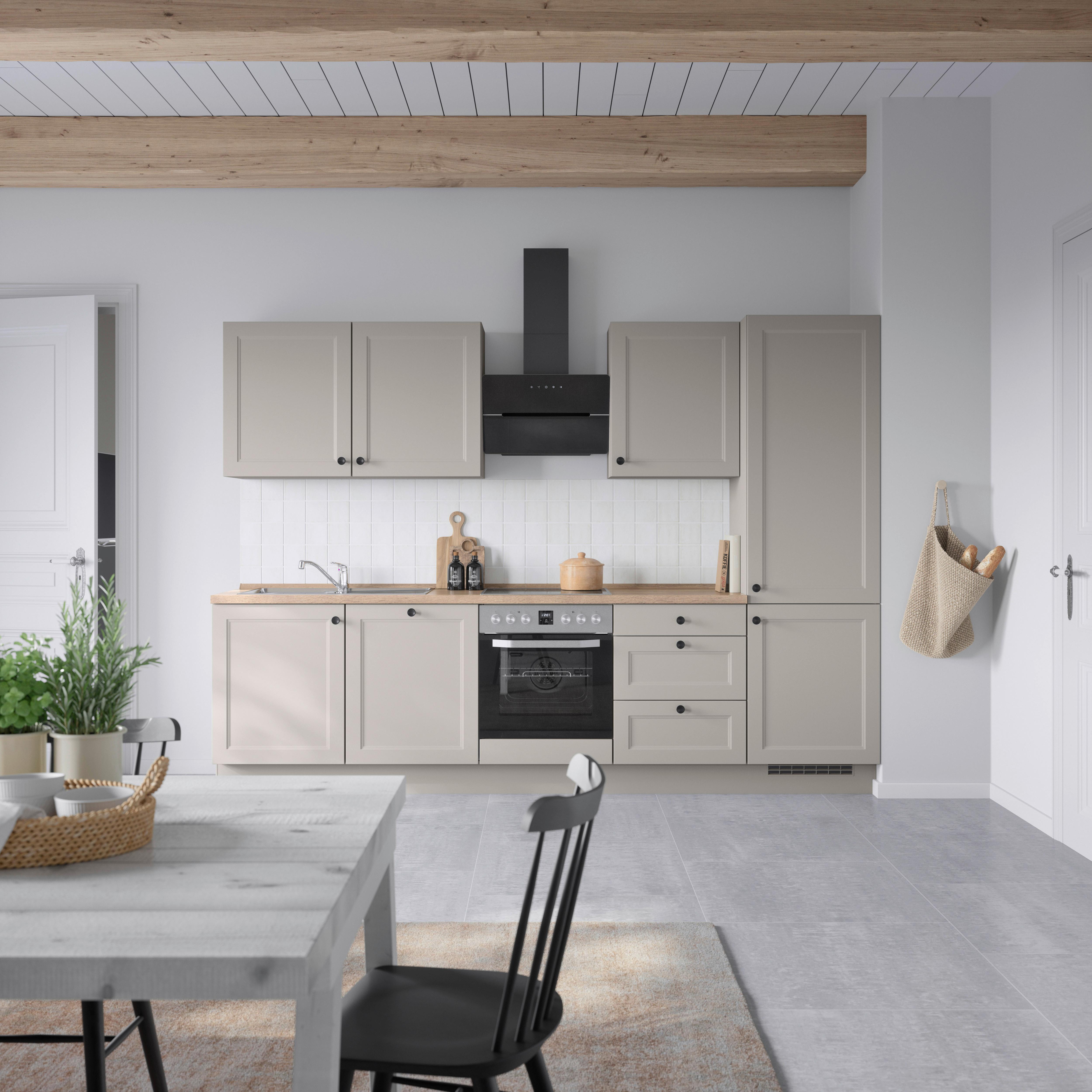 Kuchynská linka 300 cm, kamenná sivá supermatná - čierna/sivá, Modern, kov/kompozitné drevo (300cm) - Nobilia
