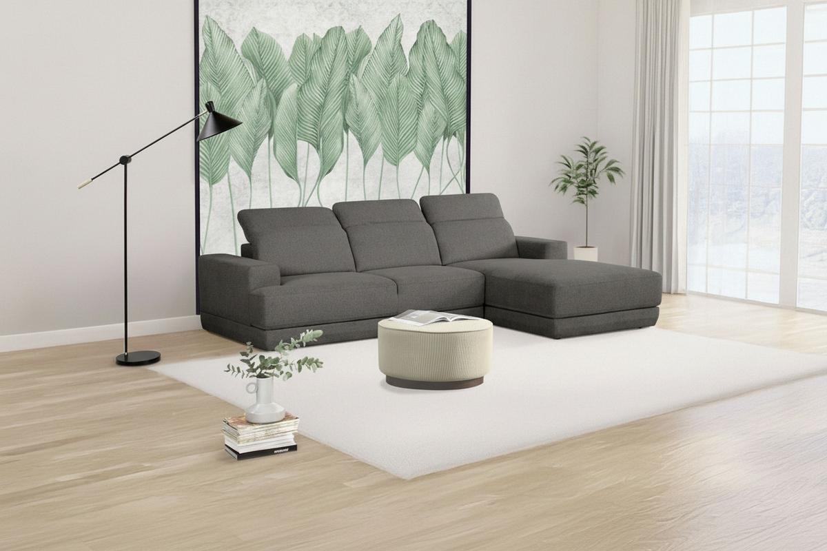 Ecksofa Frans Dunkelgrau S: 204 Cm - Dunkelgrau/Schwarz, Design, Textil (204/293cm) - MID.YOU