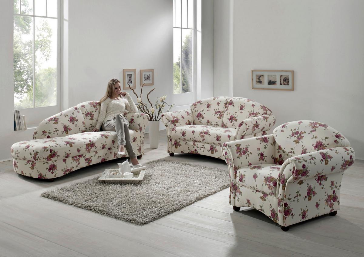 Recamiere Corona Rot/Beige, Blumen Design - Beige/Rot, Design, Textil (191/83/81cm) - Max Winzer