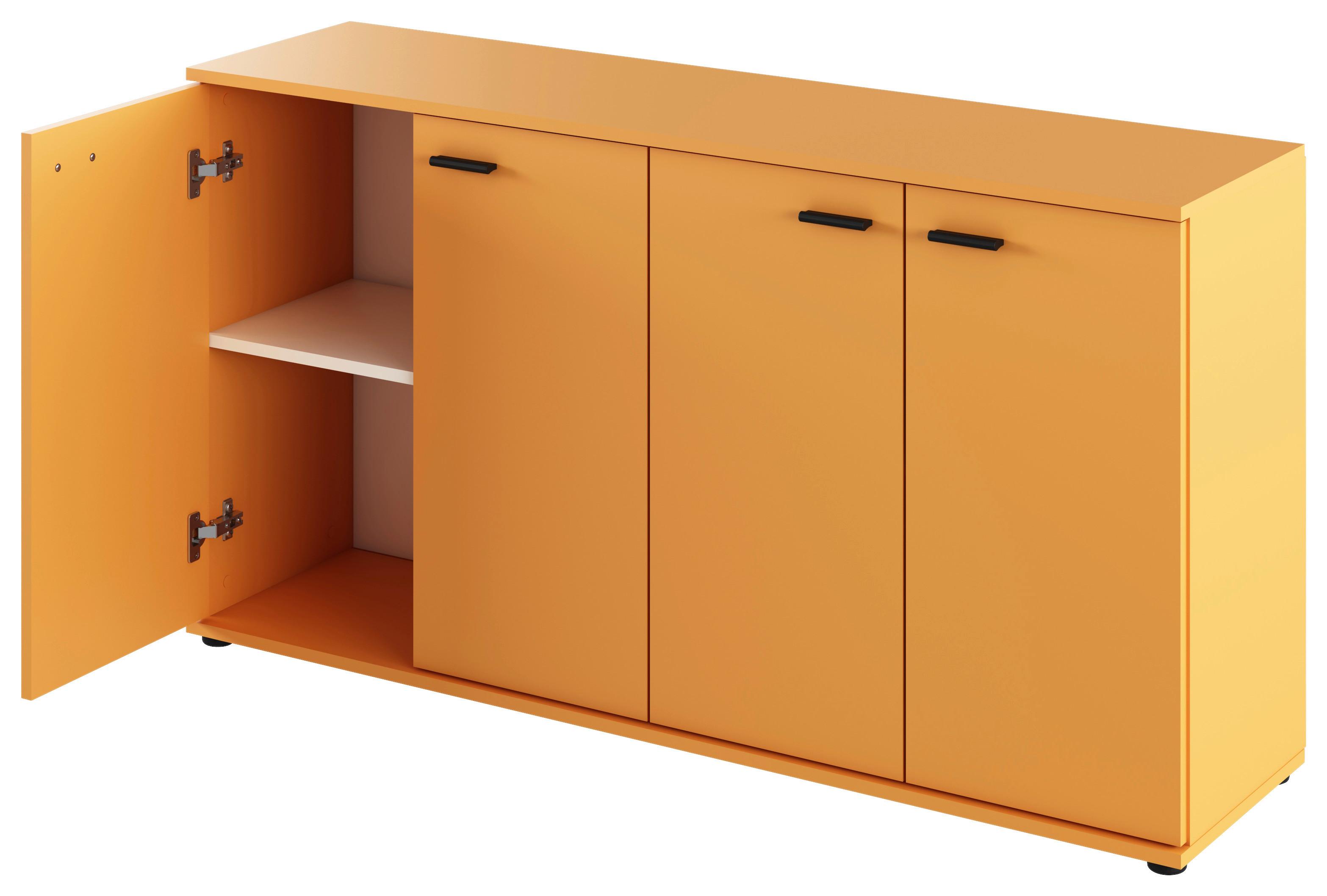 Komoda Cara - oranžová/barvy dubu, Moderní, kompozitní dřevo/plast (138/74,8/35cm)
