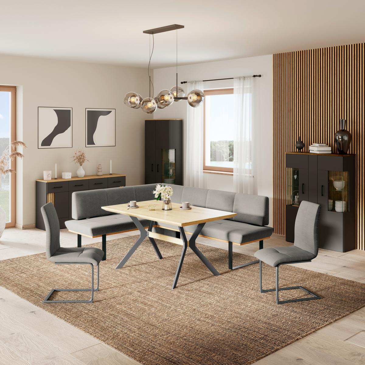 Eckbank Tristan Webstoff grau,S:195x245cm - Schwarz/Grau, MODERN, Holz/Textil (195/245cm) - James Wood