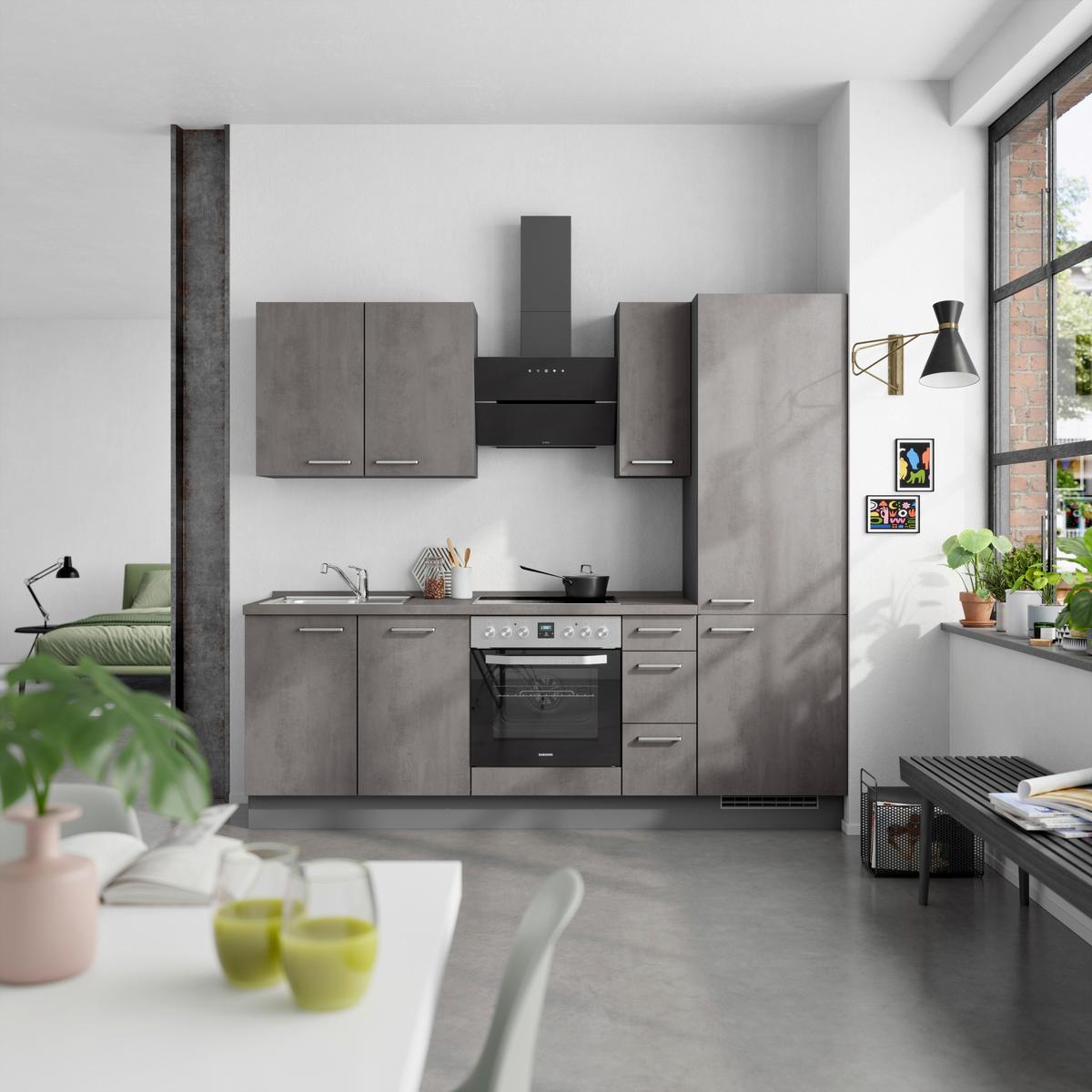 Kuchynská linka 240 cm, bridl.šedý betón/bridl.šedá - farba ušľachtilej ocele/bridlicová, Modern, kov/kompozitné drevo (240cm) - Nobilia