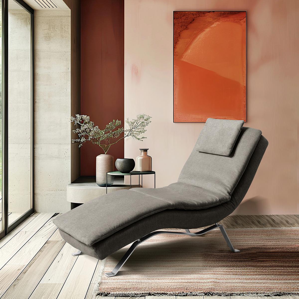 RELAXLIEGE Creme/Dunkelgrau B: 65 cm - Dunkelgrau/Silberfarben, Design, Textil (65/95/171cm) - Celina Home