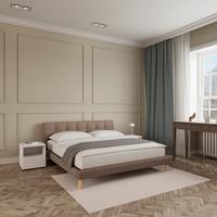 Čalouněná postel MARA 180x200 cm, šedobéžová - šedobéžová/přírodní barvy, Moderní, kov/dřevo (180/200cm) - Bessagi Home