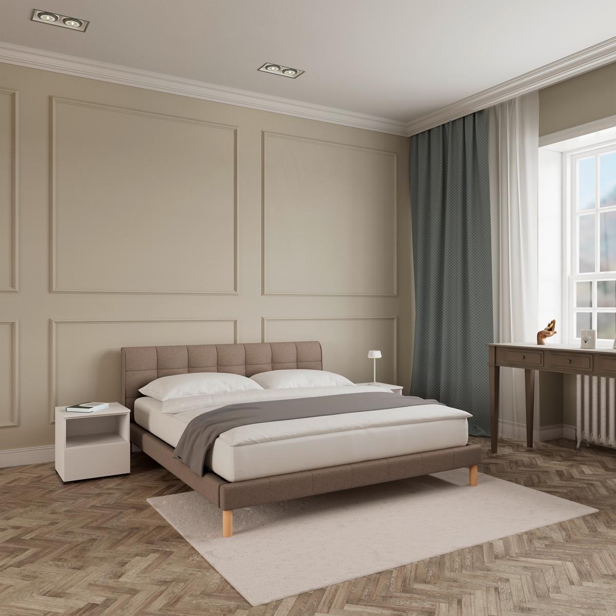 Čalouněná postel MARA 180x200 cm, šedobéžová - šedobéžová/přírodní barvy, Moderní, kov/dřevo (180/200cm) - Bessagi Home