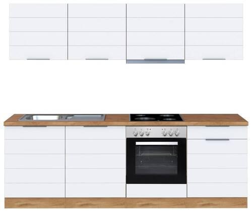 Küchenzeile Florenz mit Geräten 240 cm Weiß/Eichefarben - Eiche Wotan/Weiß, Design, Holzwerkstoff (240cm) - Held