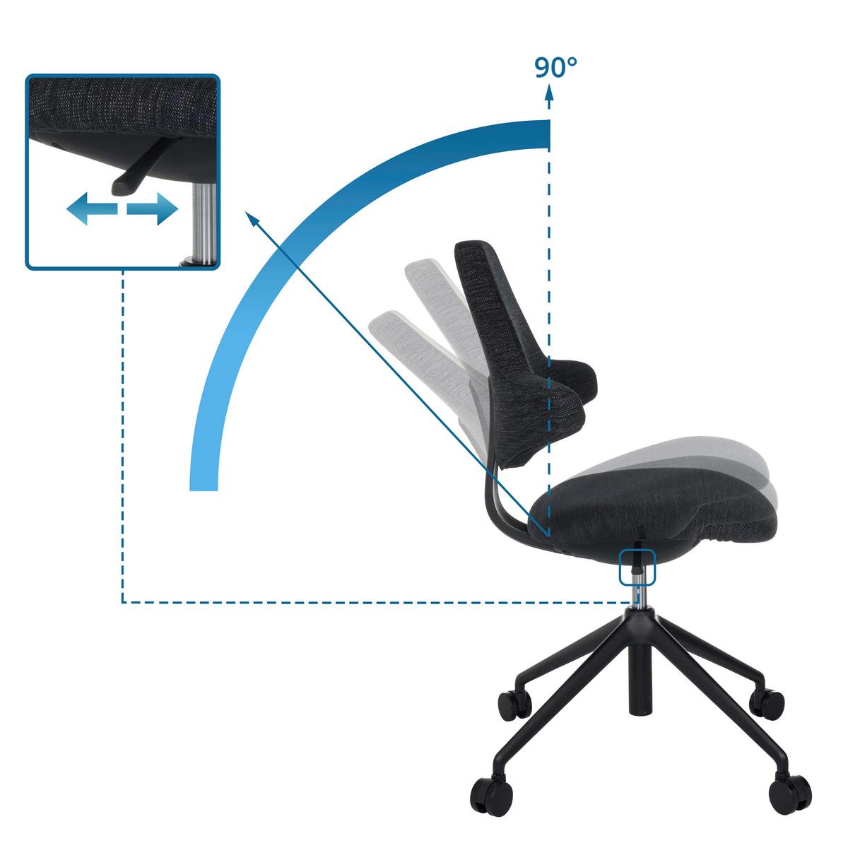 Drehstuhl Paliano Schwarz B: 58 cm - Schwarz, MODERN, Kunststoff/Textil (58/87 - 97/57cm) - MID.YOU