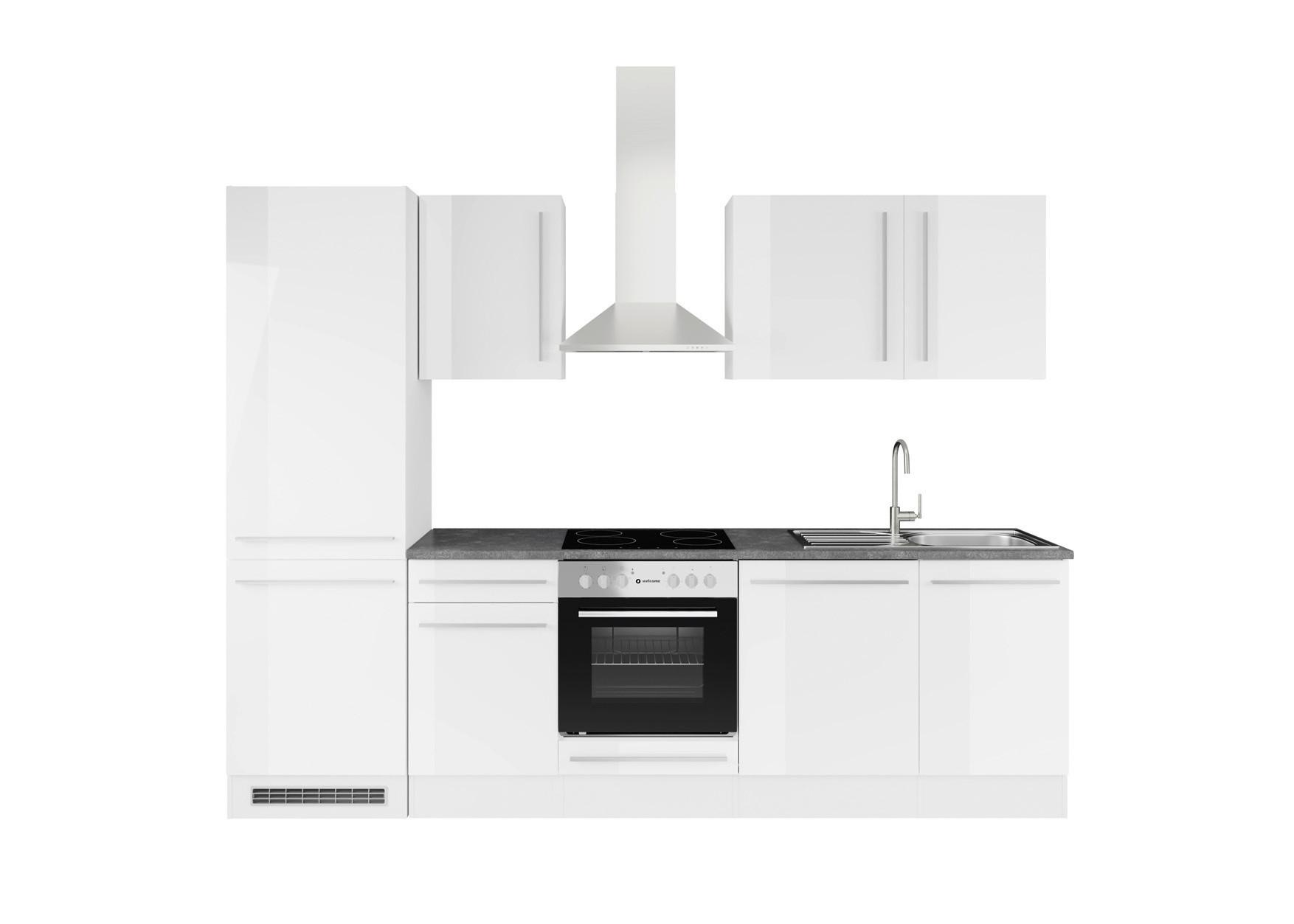 Küchenblock Jazz 8 280 Weiß B: 280 cm - Weiß Hochglanz/Dunkelgrau, LIFESTYLE, Holzwerkstoff (280cm) - P & B