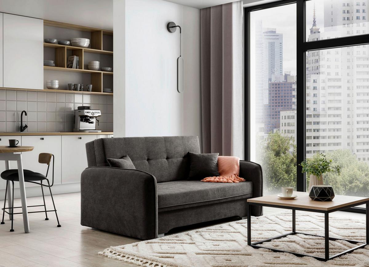 Schlafsofa Laine Dunkelgrau, B: 155 cm - Dunkelgrau/Silberfarben, Design, Textil (155/105/75cm) - MID.YOU