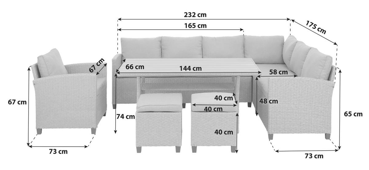 Loungegarnitur Porto New - Grau, MODERN, Kunststoff/Textil (175/232cm) - Beldano