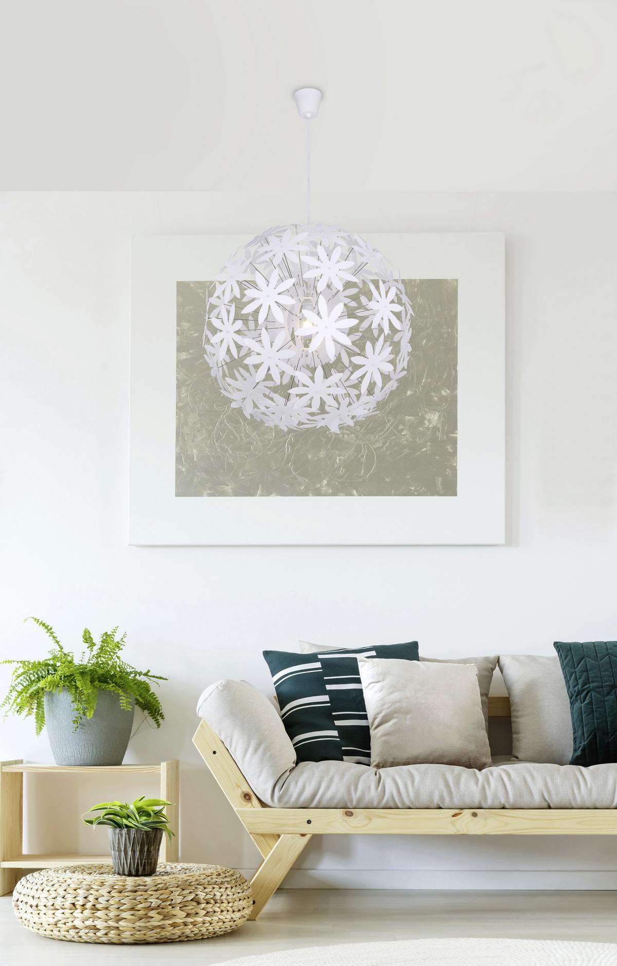 Hängeleuchte Stella H: 150 cm 1-Flammig, Blumen - Weiß, Basics, Kunststoff (60/150cm) - Globo
