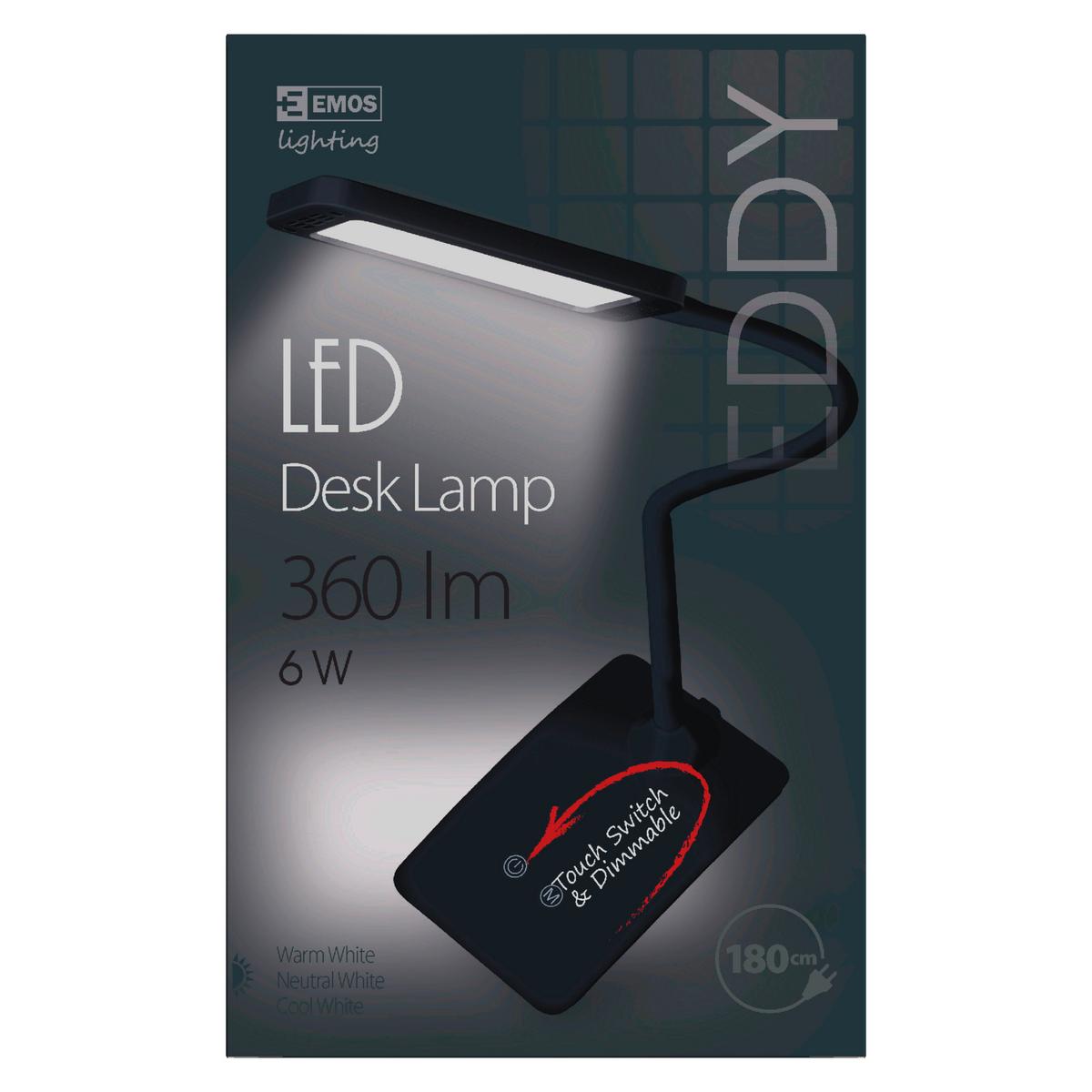Lampa LED na psací stůl Eddy V: 26cm, 6 Watt - bílá/černá, Basics, kov/plast (9.5/26/15.5cm)