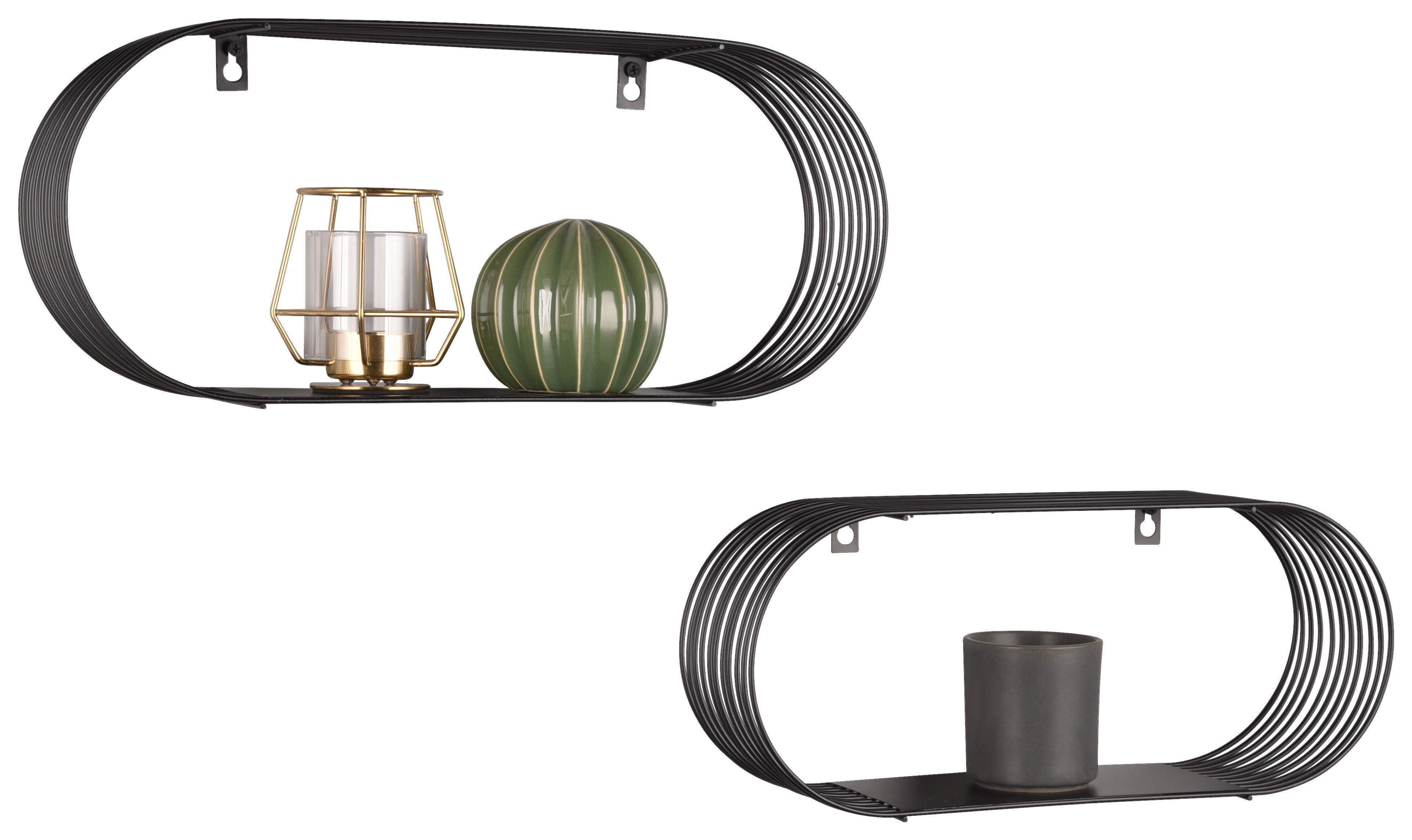 Sada nástenných regálov čierna - čierna, Modern, kov (43/18/10cm) - Mömax