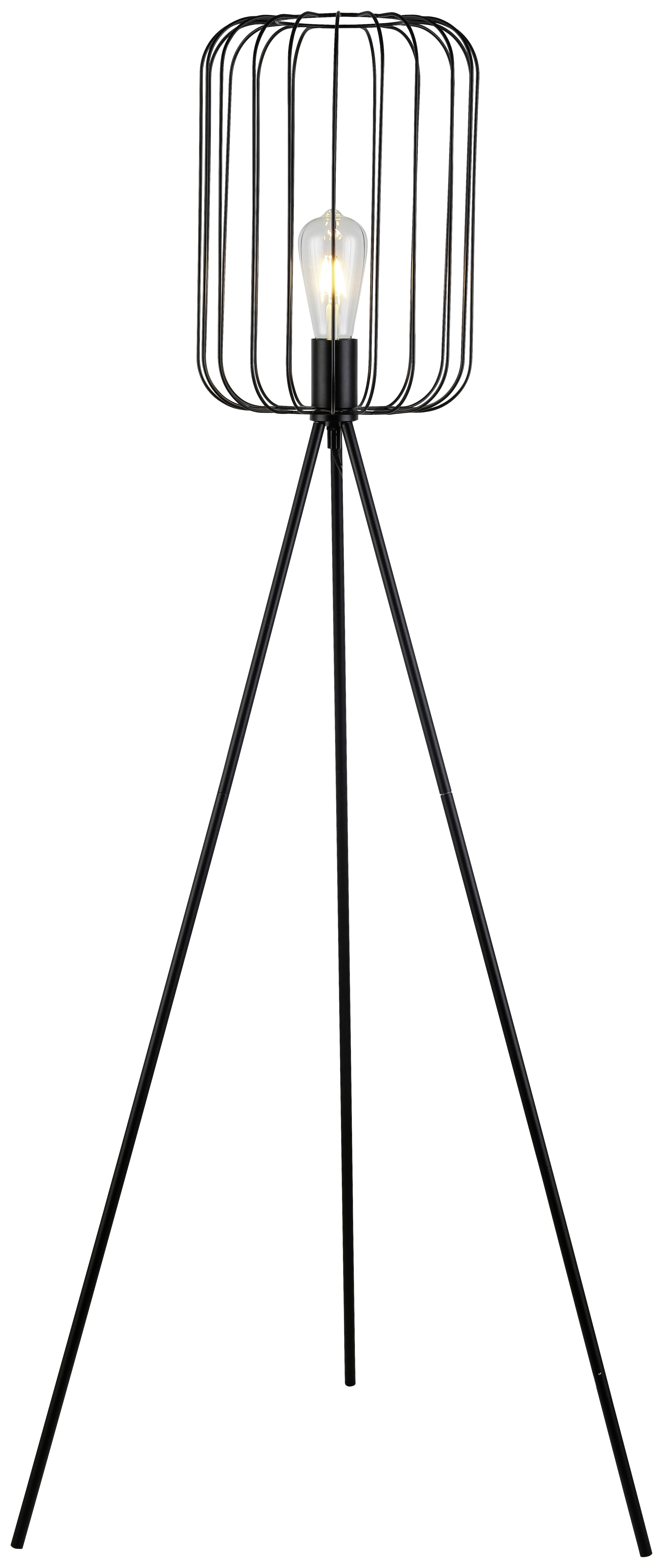 Stehlampe Viona Schwarz Matt mit Fußschalter Dreibeinig - Schwarz, ROMANTIK / LANDHAUS, Metall (26/140cm) - James Wood