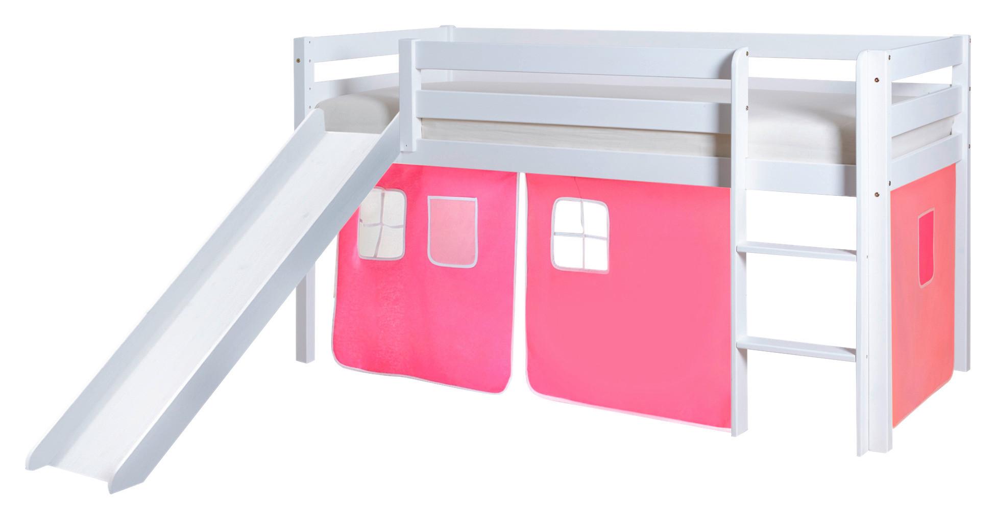 Spielbett Manuel Weiß/rosa Kiefer Massiv 90 Cm Rutsche - Hellrosa/Rosa, Natur, Holz (90/200cm) - MID.YOU