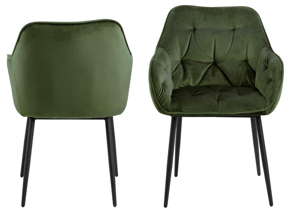 Židle s područkami BROOKE zelená samet - černá/zelená, Trend, kov/textil (58/83/55cm) - Livetastic