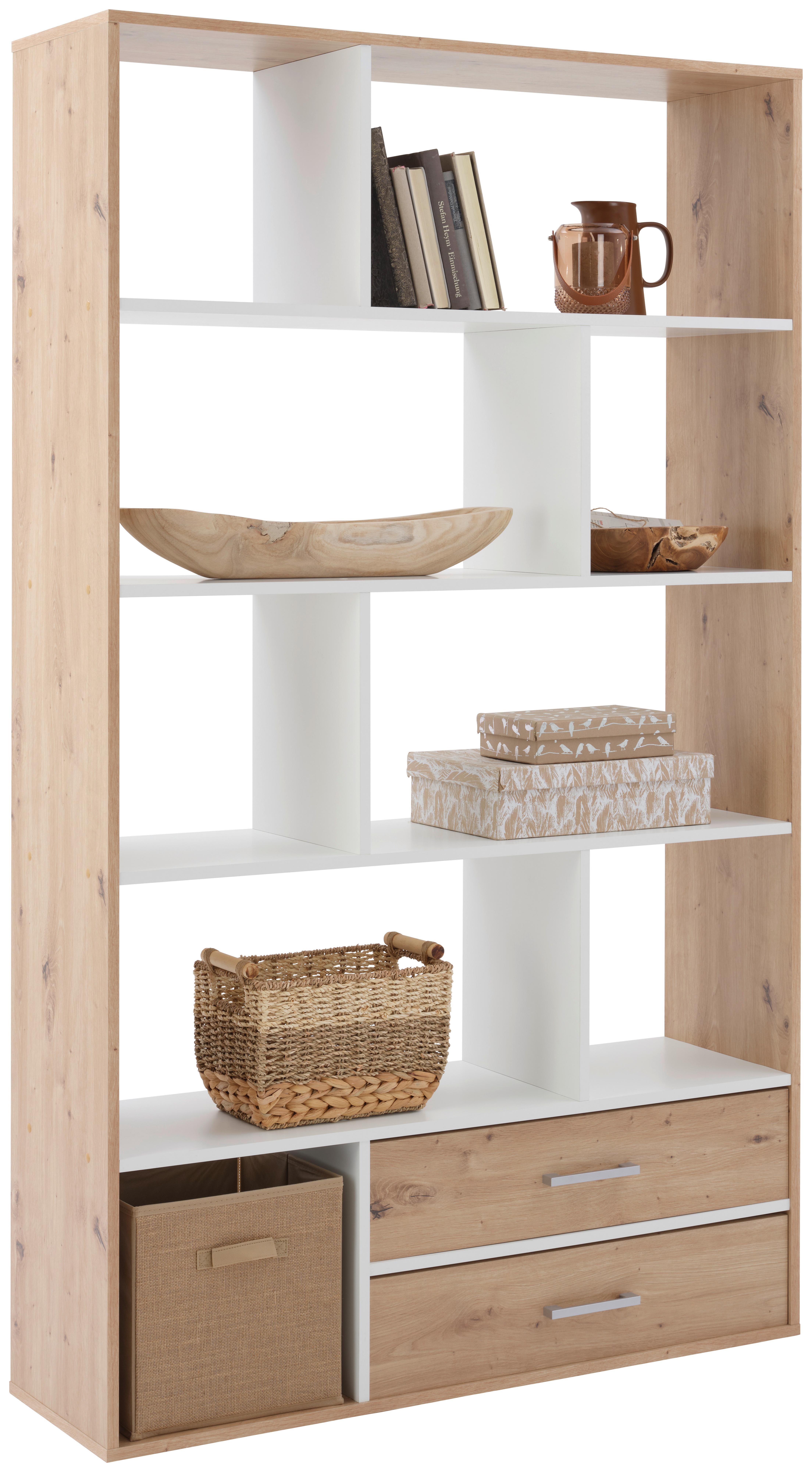Regal Roberto 2 bílá/artisan dub - bílá/dub artisan, Trend, kompozitní dřevo/plast (110/184,6/32cm)