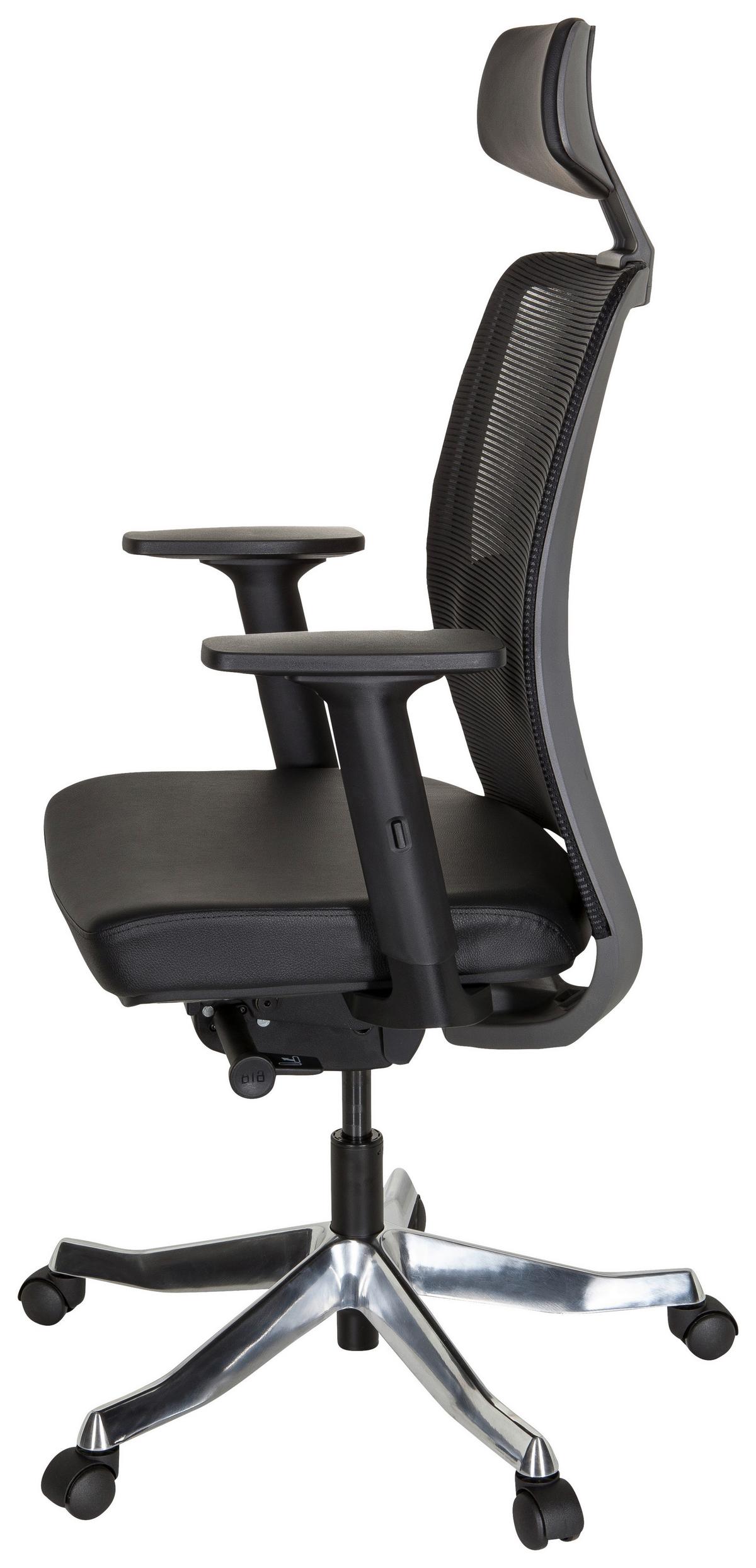 Drehstuhl Senator Pro Echtleder Schwarz Bis 130kg - Schwarz, MODERN, Leder/Kunststoff (68/138/60cm) - MID.YOU