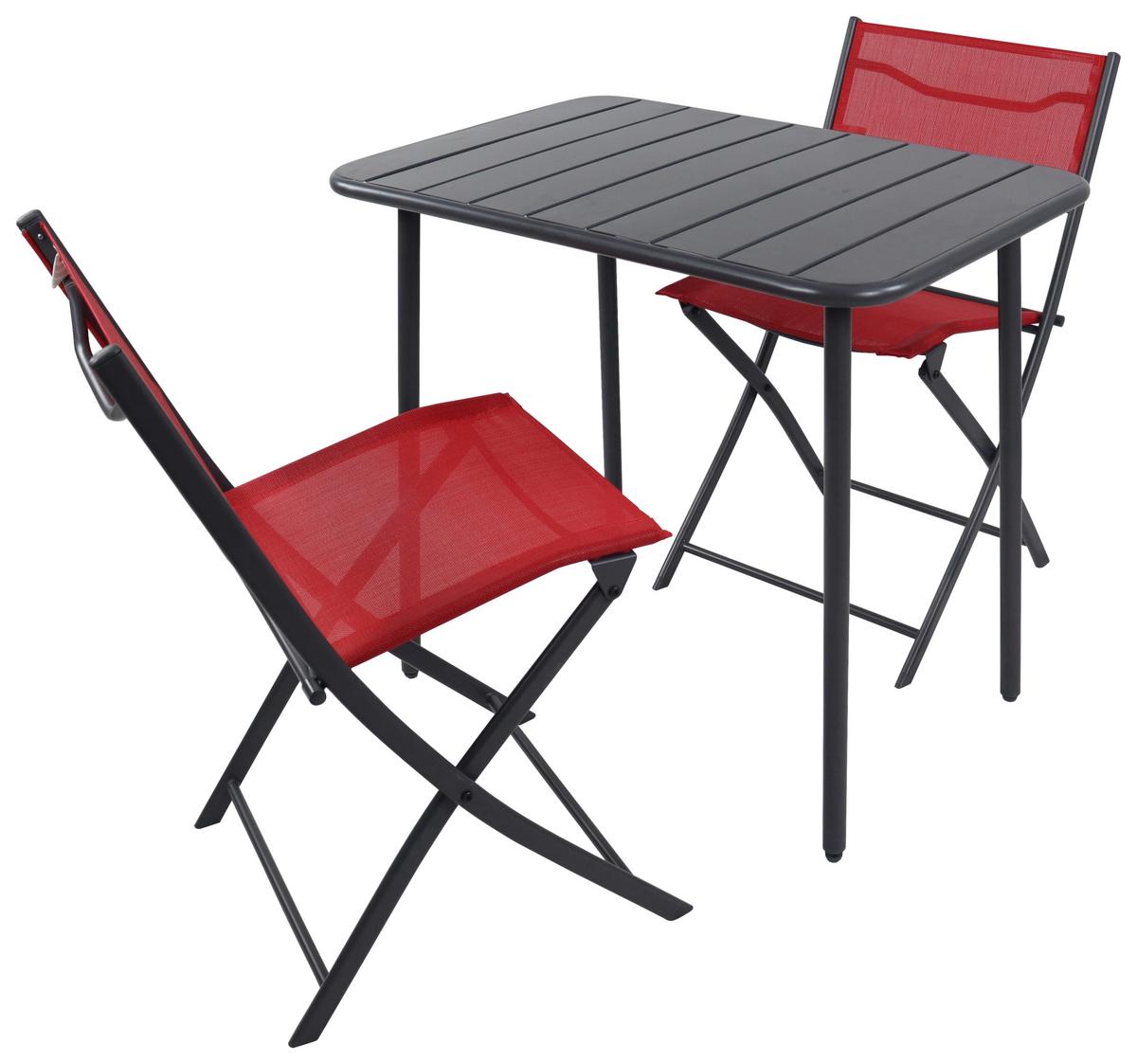 Gartenmöbel Set 3-Tlg. Sumila aus Metall/Kunststoff/Textil - Rot/Schwarz, MODERN, Kunststoff/Textil - Ambia Garden