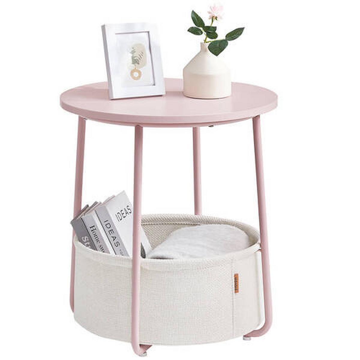 Beistelltisch Mit Korb Rosa, Weiß - Rosa/Weiß, Design, Holz/Textil (45/45/51cm) - Boxxx