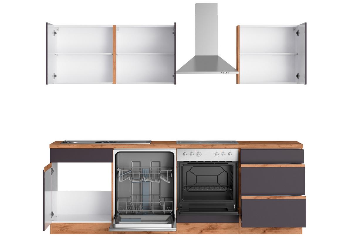 Küchenzeile Turin Mit Geräten B: 240cm Grau/wotaneiche Dekor - Eiche Wotan/Grau, Design, Holzwerkstoff (240cm) - Held