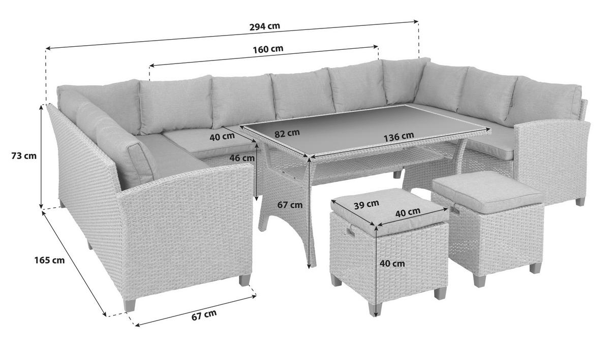 Loungegarnitur 6-tlg Athena In Rattan-Optik Mit Kissen - Schwarz/Grau, MODERN, Glas/Kunststoff - Beldano
