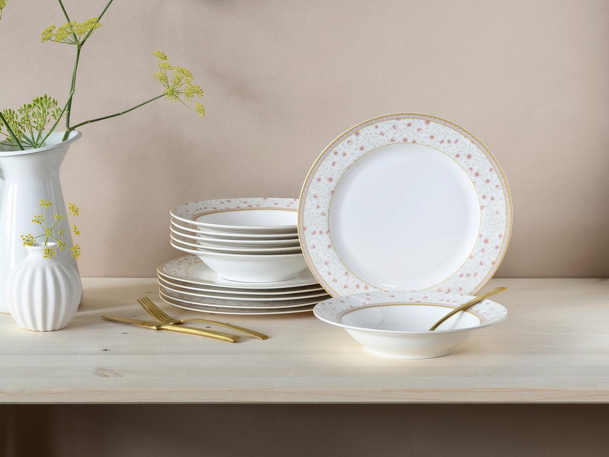 Jedálenský servis EMILIA, 12-dielny - perleťová, Trend, keramika - Creatable