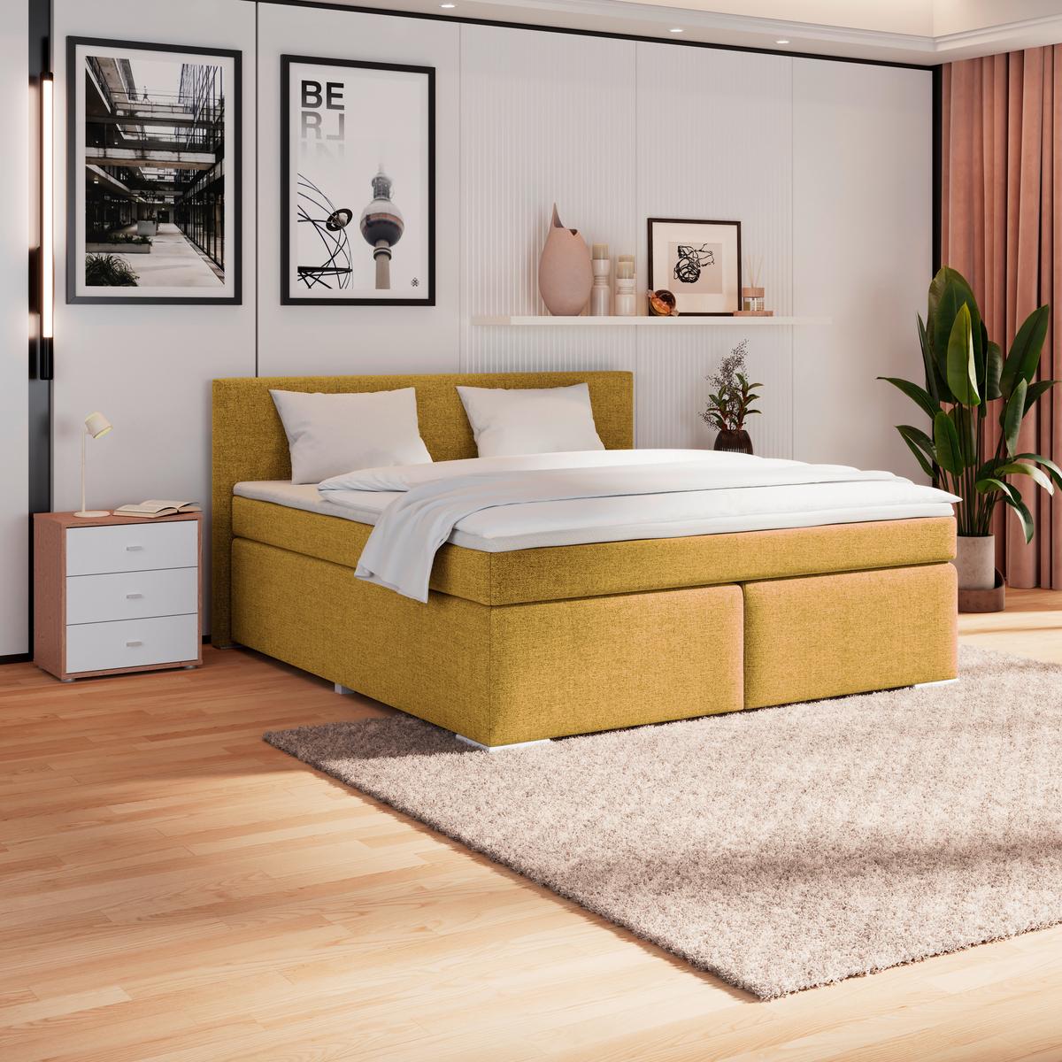 Boxspringbett Mira Goldfarben, Lf:160x200cm - Silberfarben/Goldfarben, KONVENTIONELL, Holz/Textil (160/200cm)