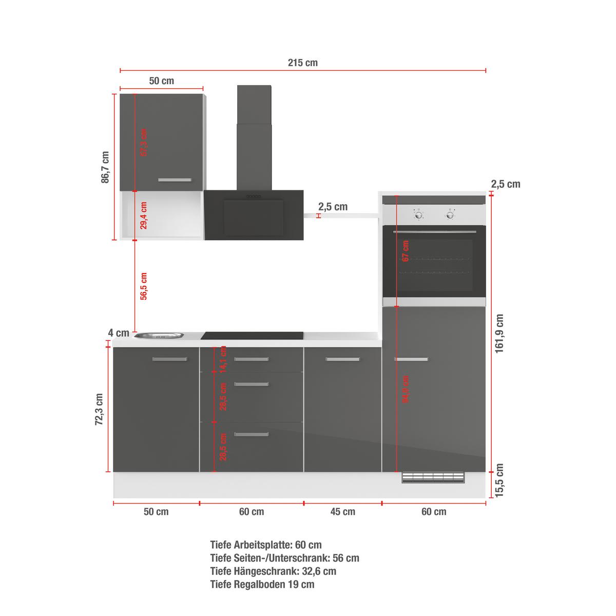 Küchenleerblock Ip4050 - Weiß Hochglanz/Weiß, Design, Holzwerkstoff (215cm) - Impuls