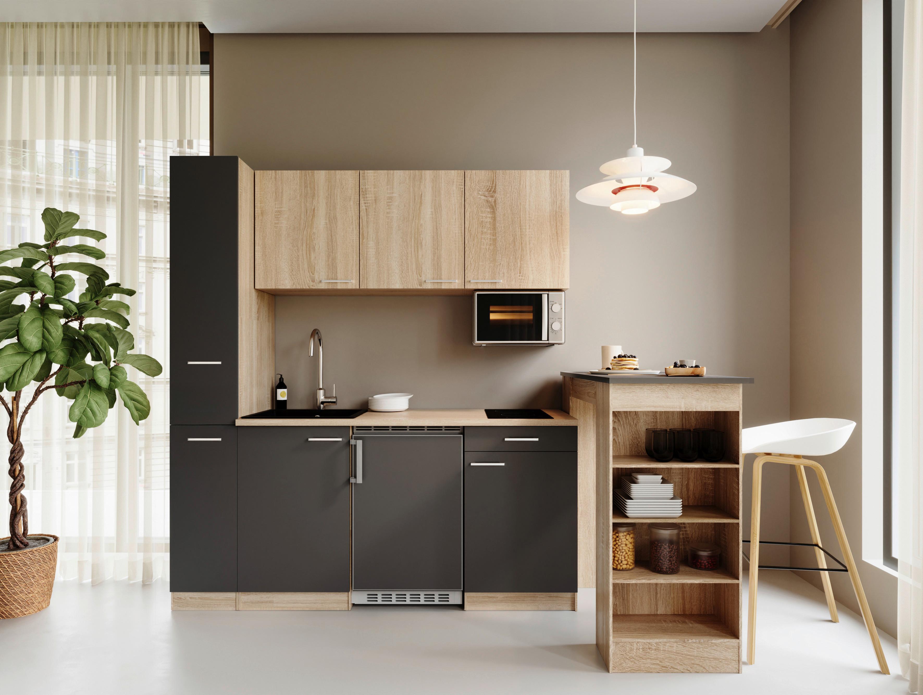 Küchenblock Ingrid Grau/Eichefarben B: 180cm - Eichefarben/Grau, Design, Holzwerkstoff (180cm) - Respekta