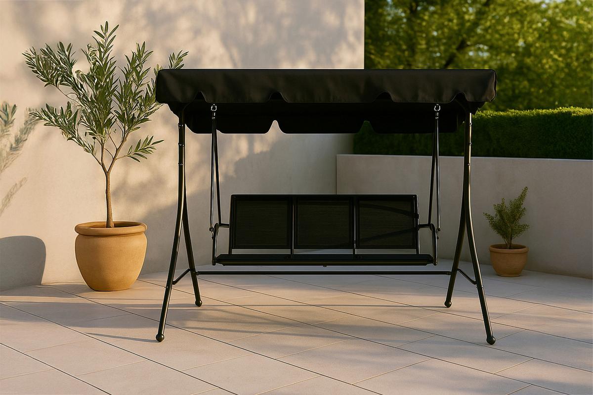 Hollywoodschaukel Montreal - Schwarz, KONVENTIONELL, Textil/Metall (204/163/130cm) - Gardenson