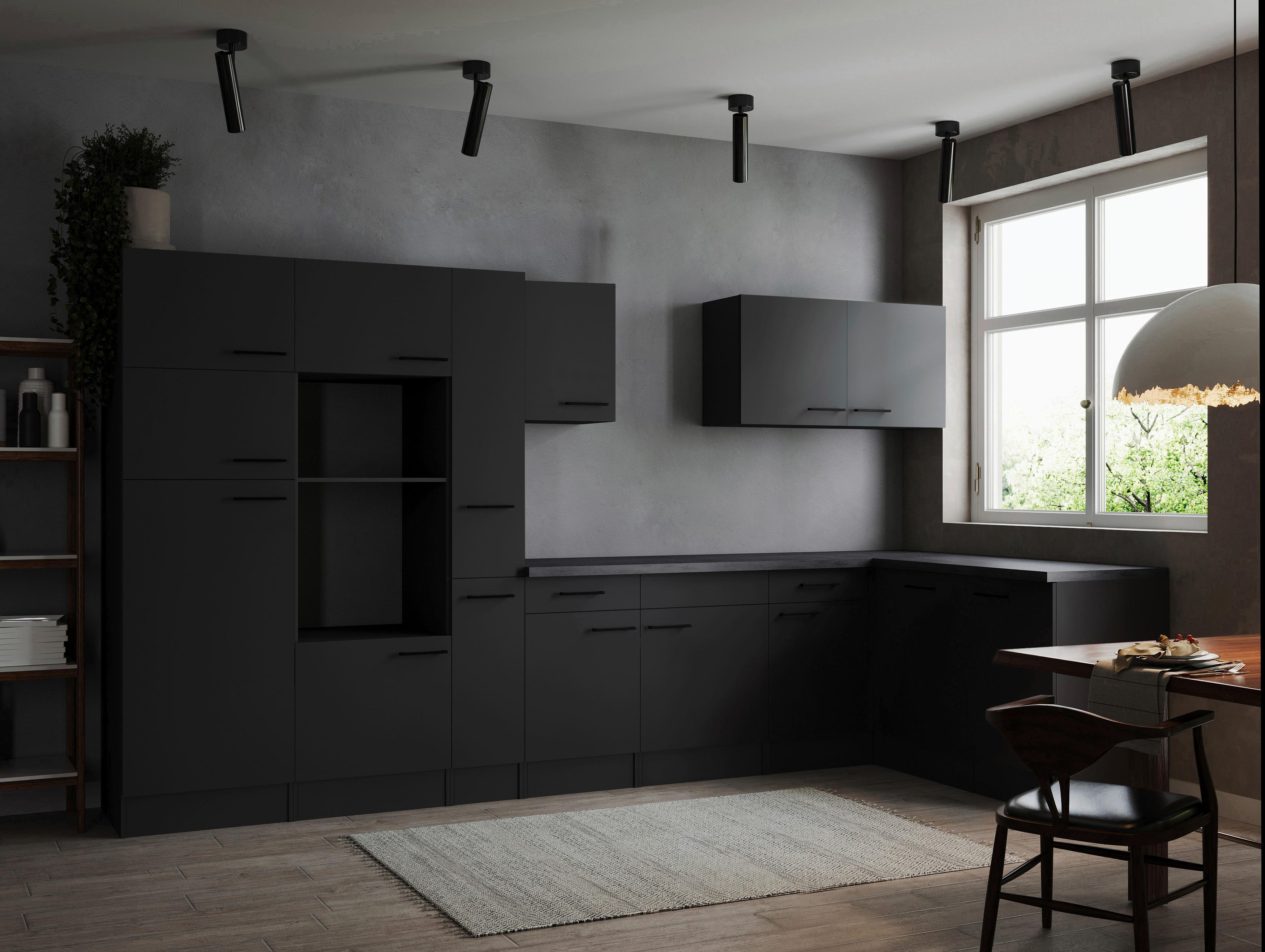 Eckküche Oliver Dunkelgrau S: 370x172cm - Dunkelgrau/Grau, Design, Holzwerkstoff (370/172cm) - Respekta