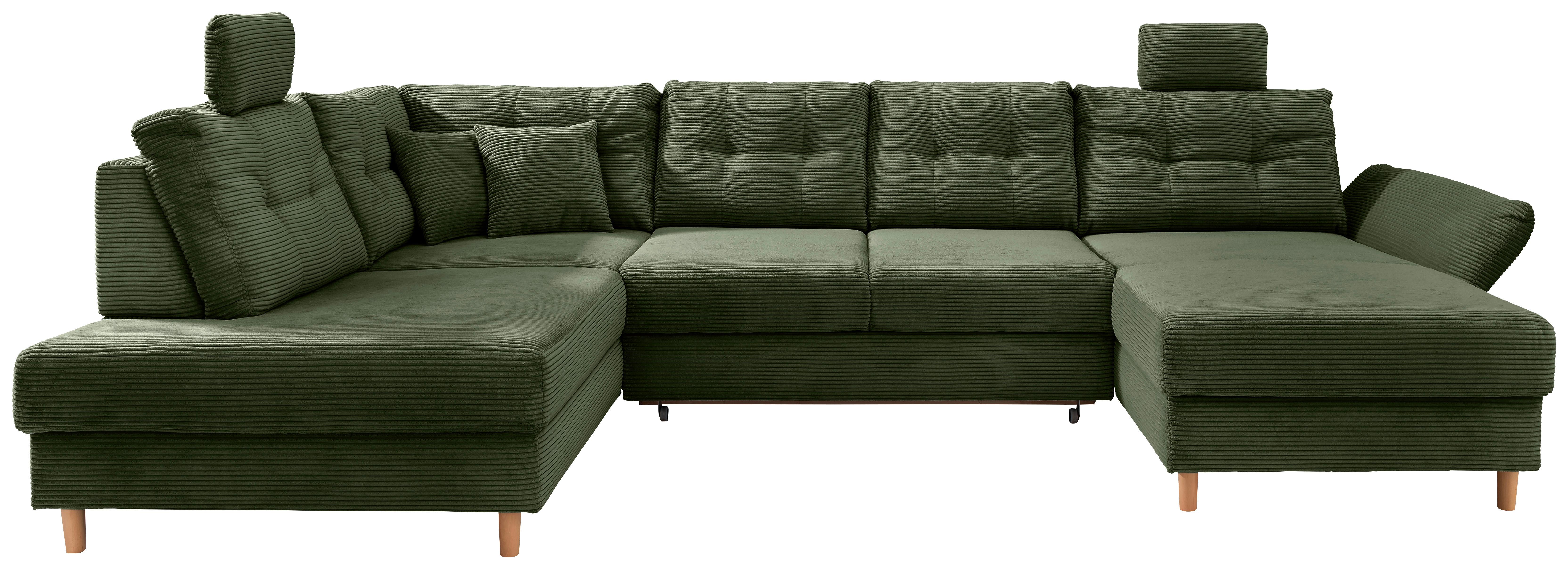 Wohnlandschaft Brizzini mit Schlaffunktion, dunkelgrün - Dunkelgrün/Naturfarben, MODERN, Textil (206/338-352/176cm) - Livetastic