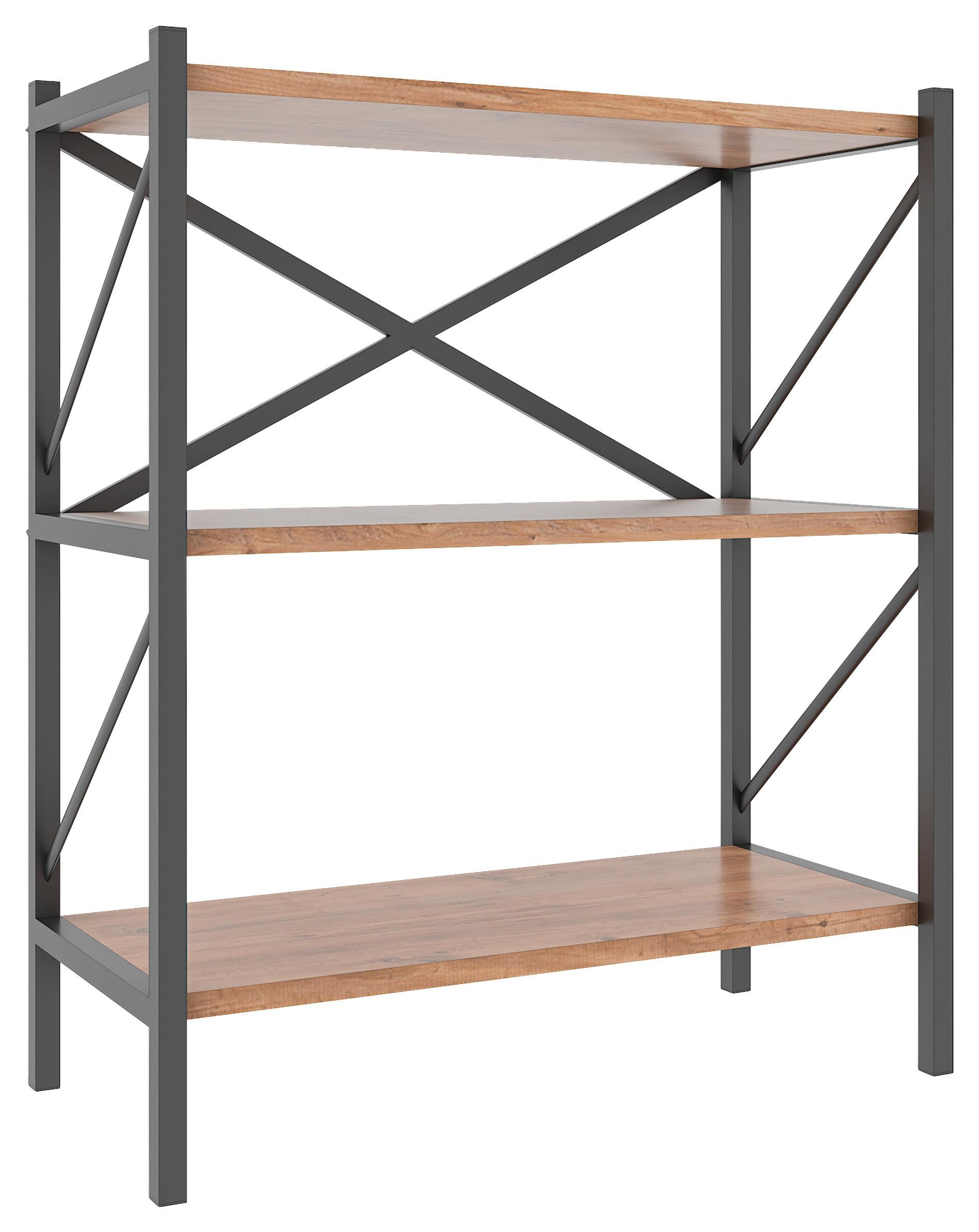 Industriálny regál Insasi , dub medový - čierna/dub medový, Modern, kov/kompozitné drevo (66/85/34cm) - MID.YOU