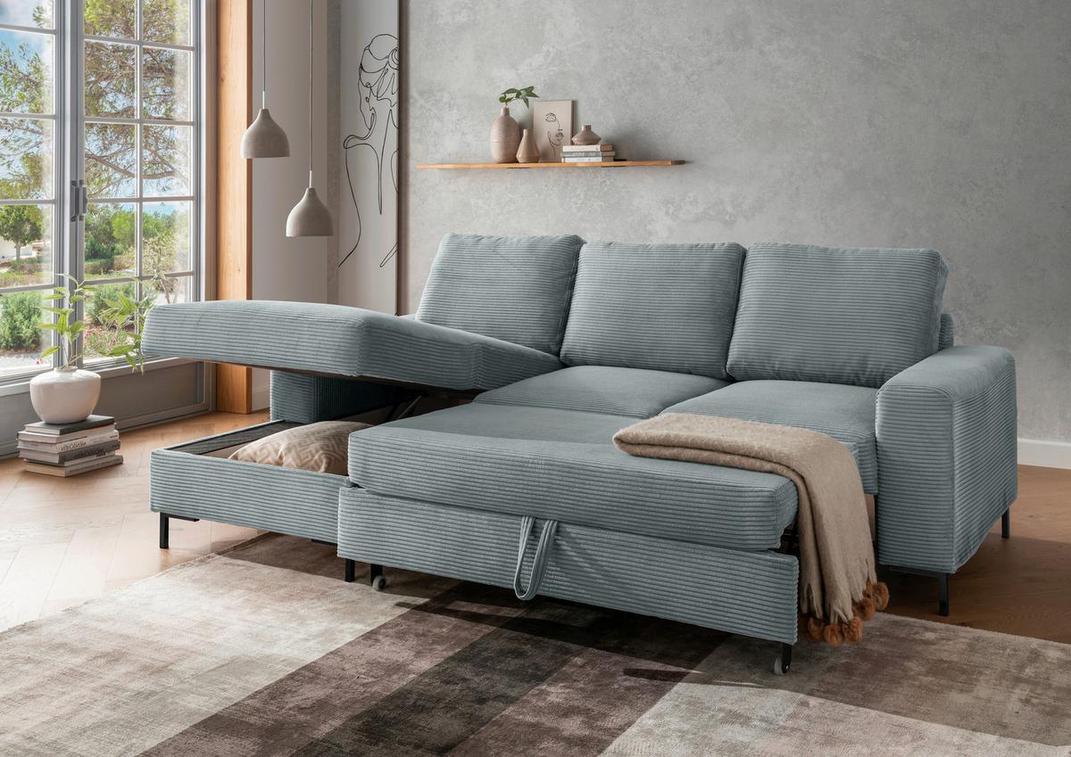 Eckschlafsofa Zona, Hellblau S: 143x237 Cm - Schwarz/Hellblau, KONVENTIONELL, Textil (143/237cm) - Livetastic